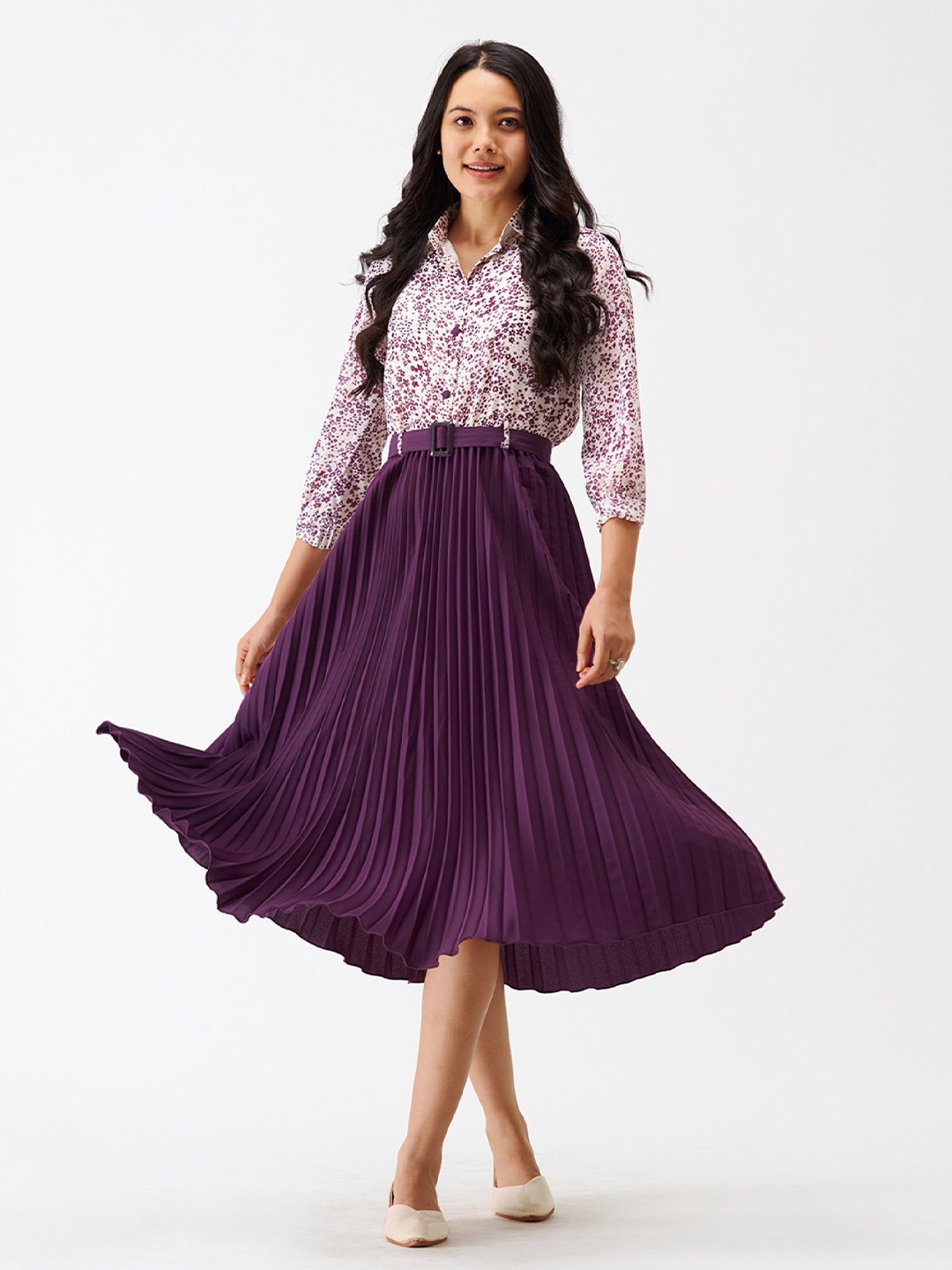 

Femvy Women Floral Printed Applique Fit & Flare Maxi Dress, Violet