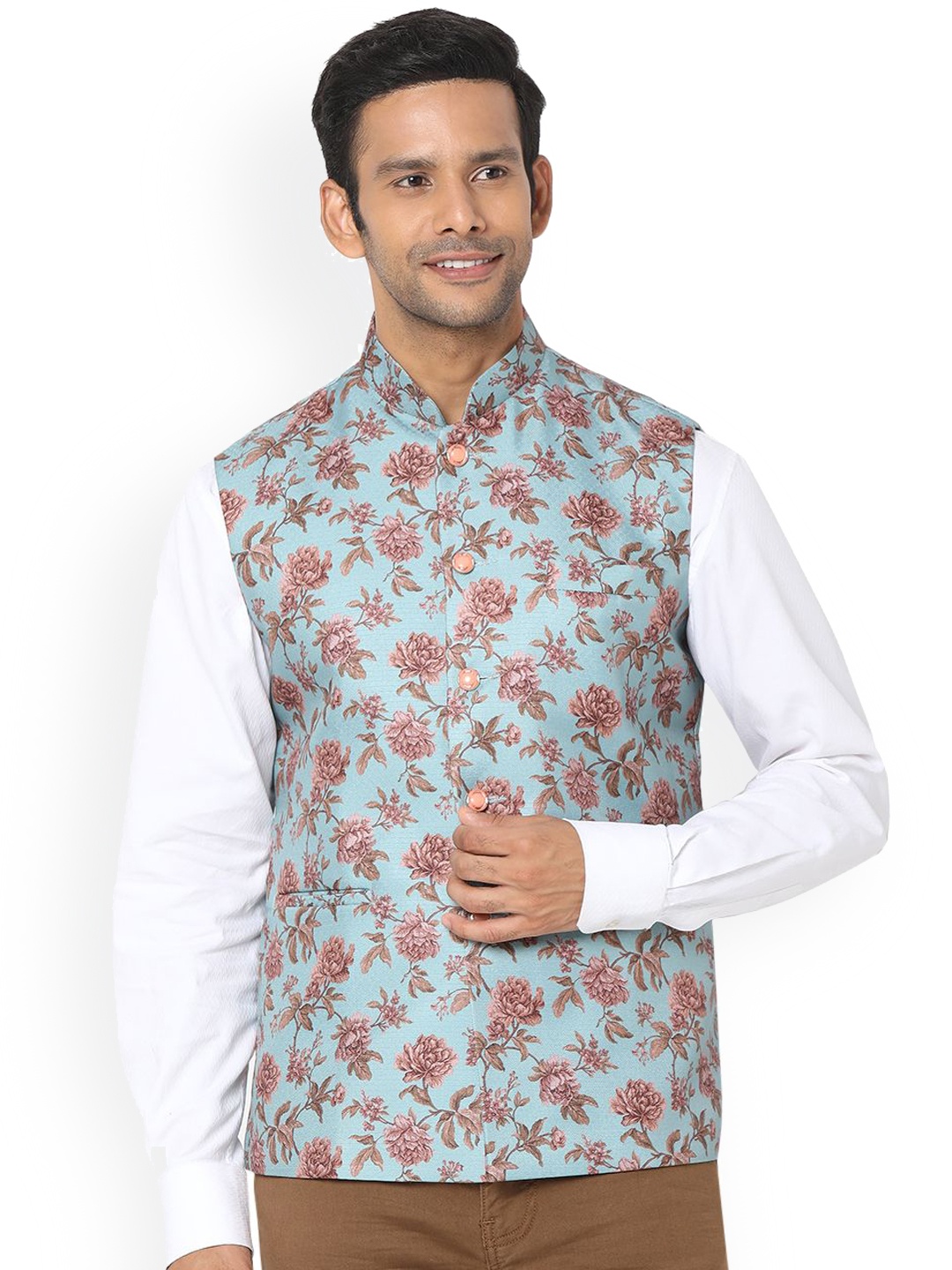 

SALWAR STUDIO Men Printed Nehru Jackets, Blue