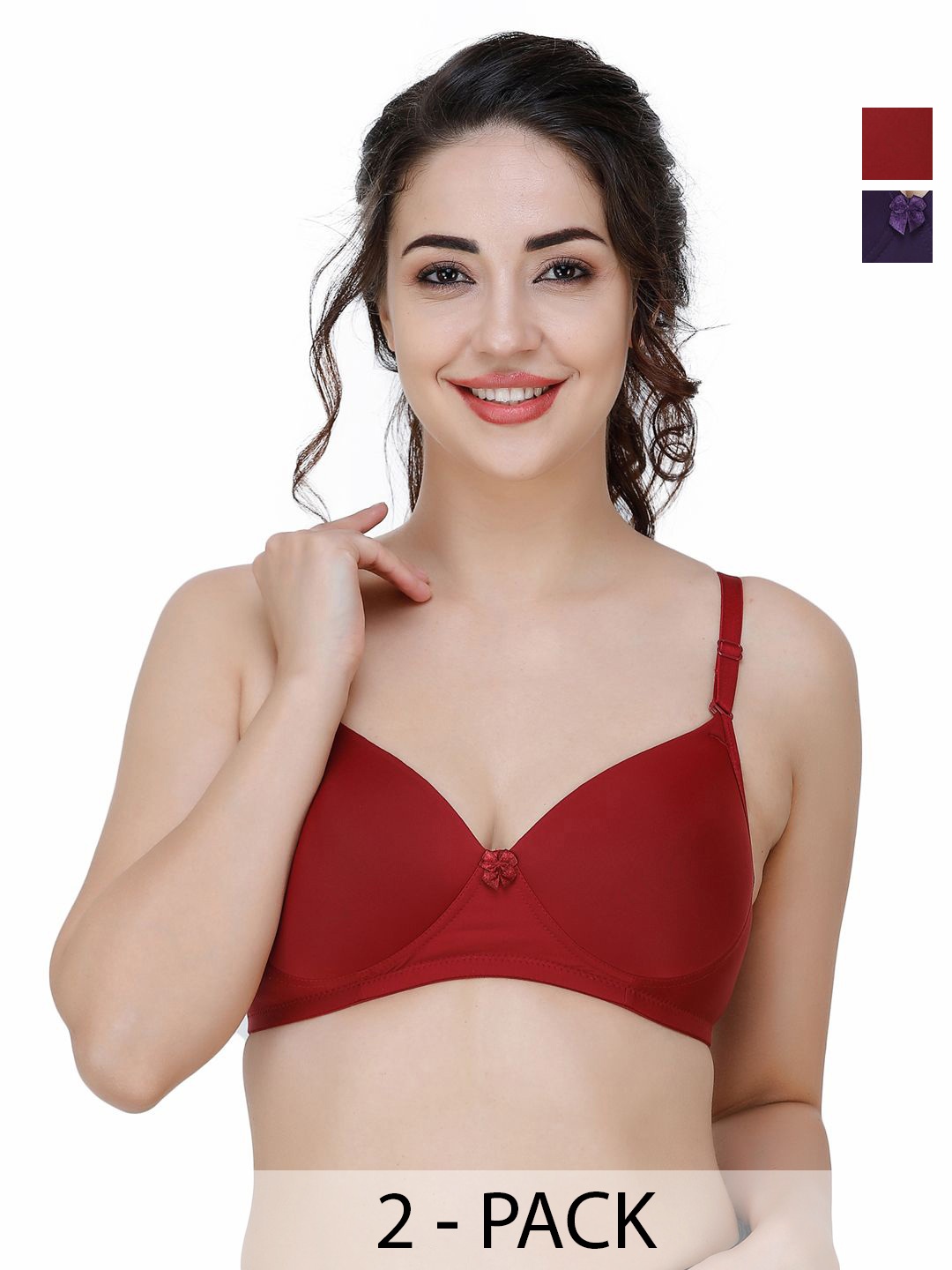 

College Girl Women Pack Of 2 Full Coverage Lightly Padded Bra, Maroon