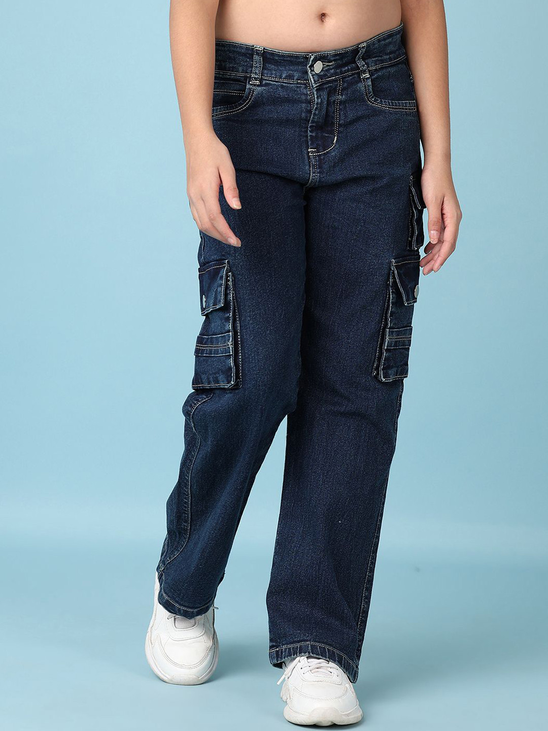 

V-Mart Girls Cotton Regular Fit Low Distress Stretchable Jeans, Blue