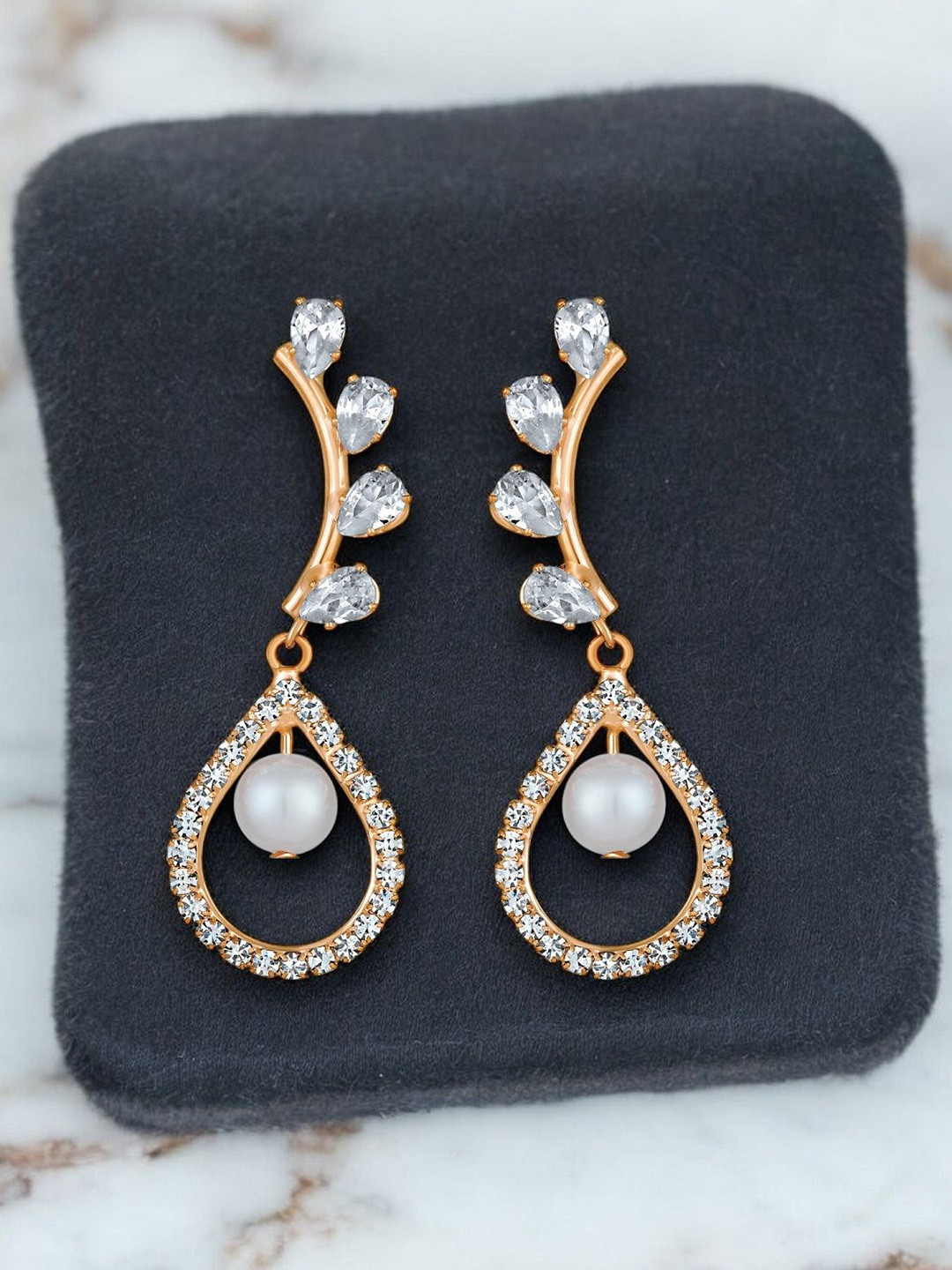 

Stefan Rose Gold-Plated Contemporary American Diamond Drop Earrings, White