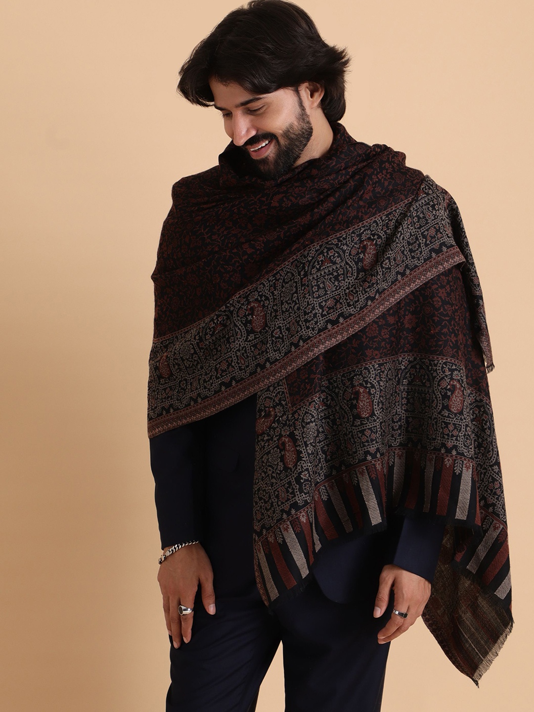 

Tweedle Ethnic Motifs Woven Design Shawl, Black