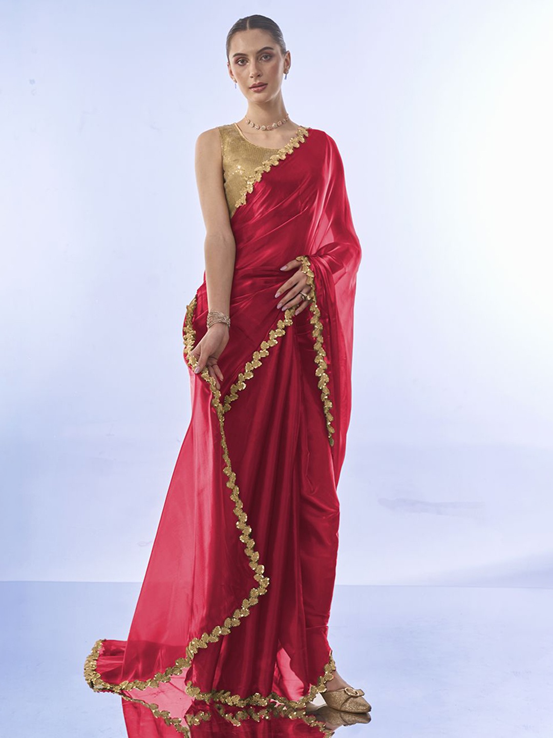 

Kalista Sequinned Ready to Wear Saree, Red