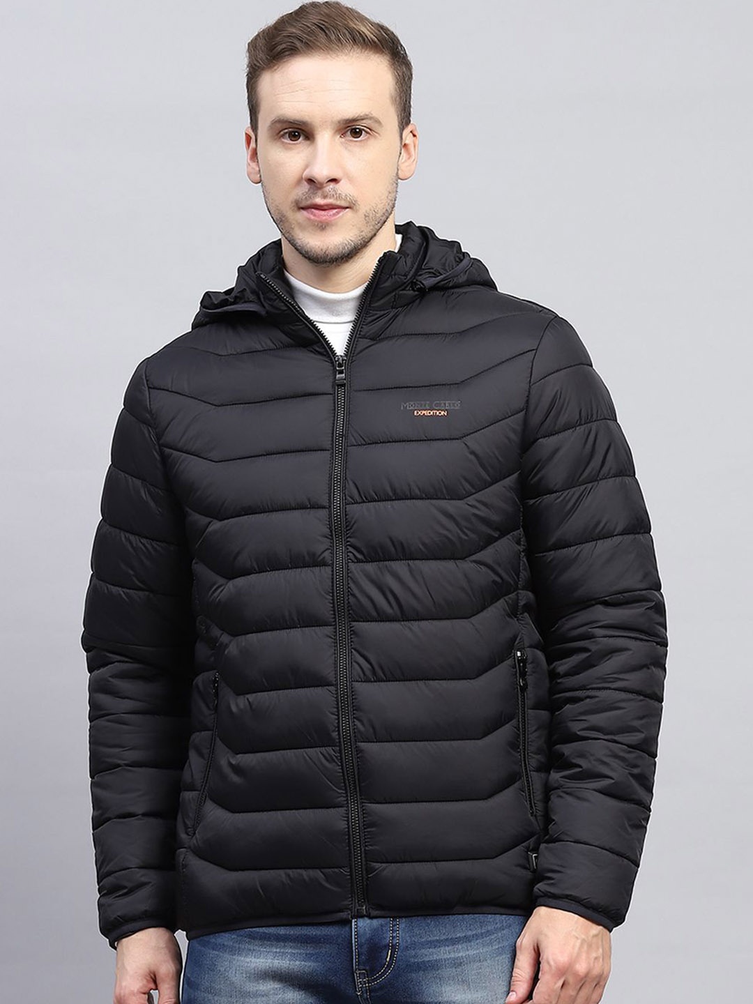 

Monte Carlo Men Hooded Solid Casual Puffer Jacket, Black