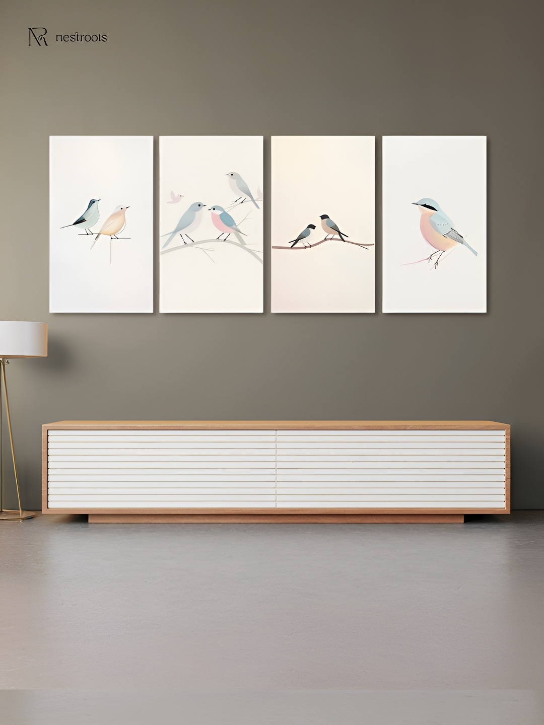 

nestroots Beige & Blue 4 Pieces Birds and Animals Canvas Painting Wall Arts