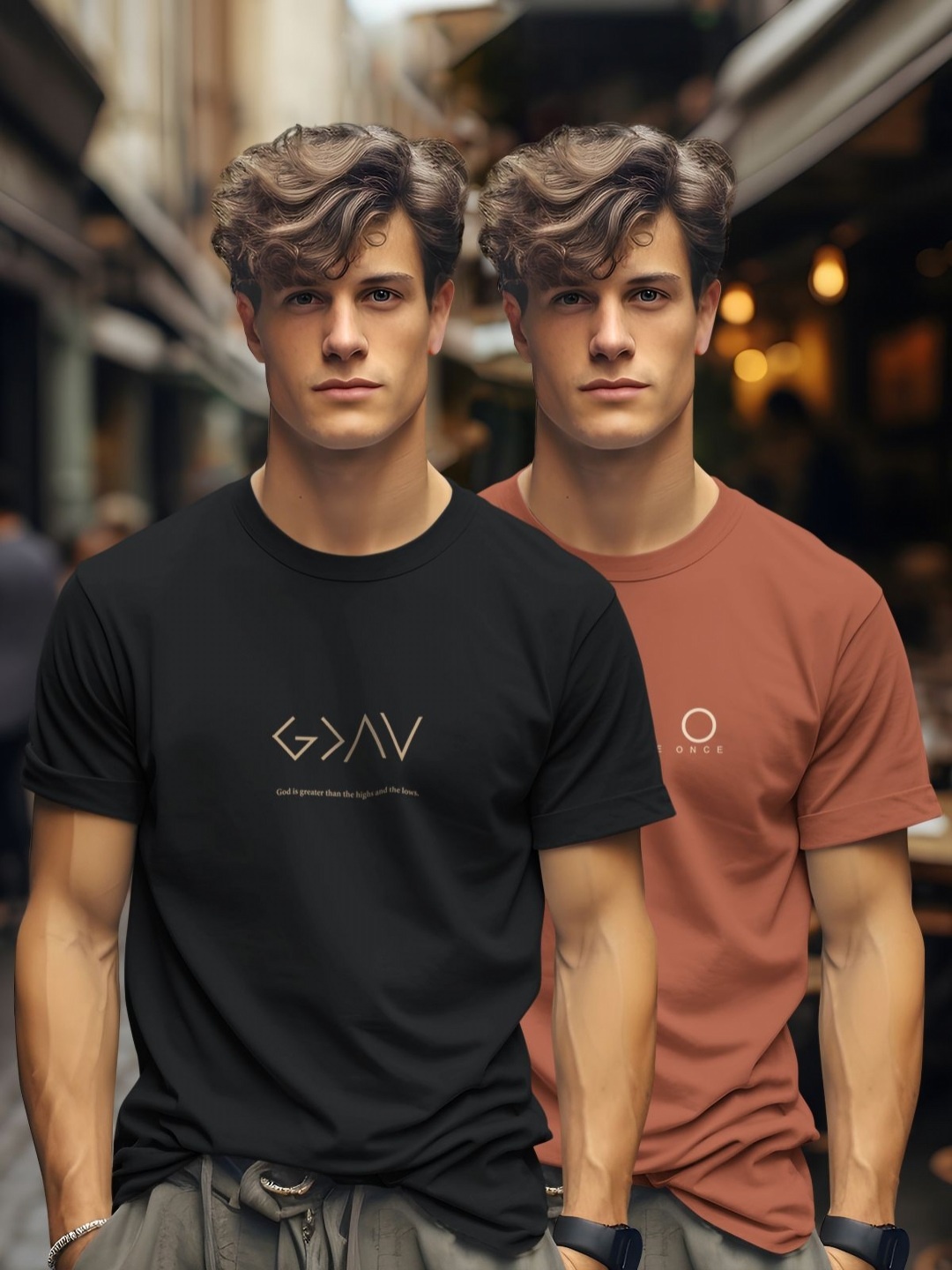 

BULLMER Men Pack Of 2 Typography Printed Round Neck Cotton T-shirts, Black
