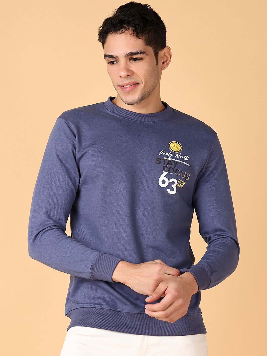 

V-Mart Men Cotton Colourblocked Sweatshirt, Blue