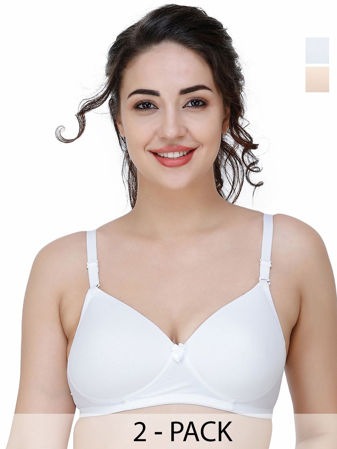 

College Girl Women Pack of 2 Solid Lightly Padded Medium Coverage T-shirt Bra, Beige