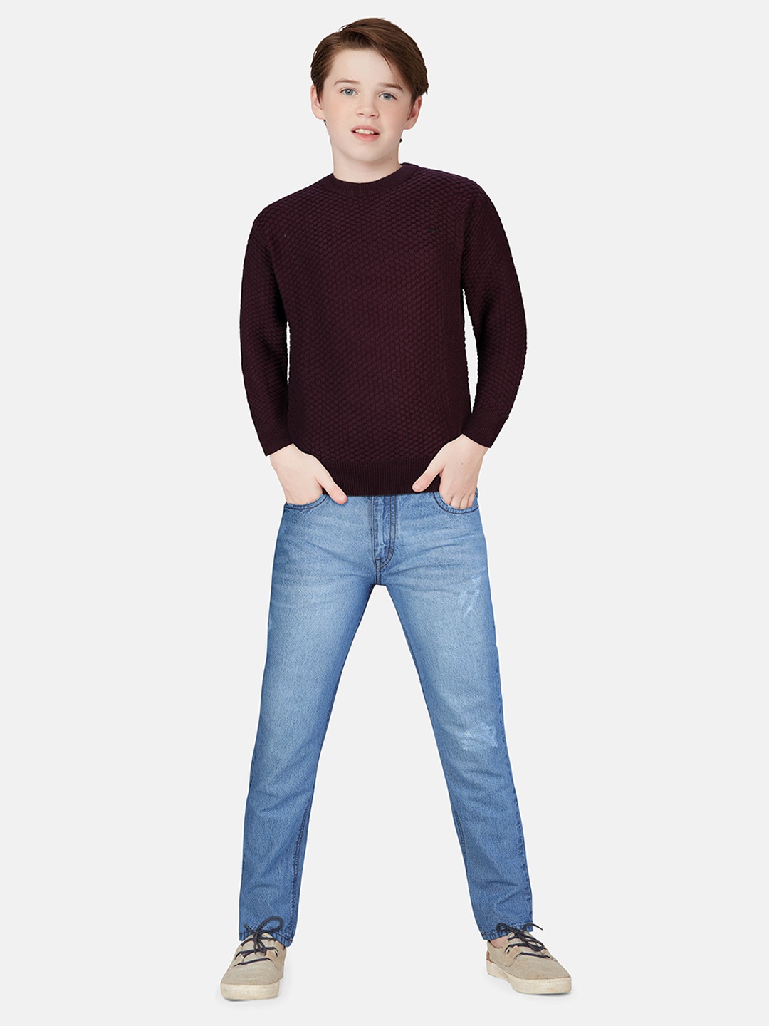 

Gini and Jony Boys Round Neck Pullover, Burgundy