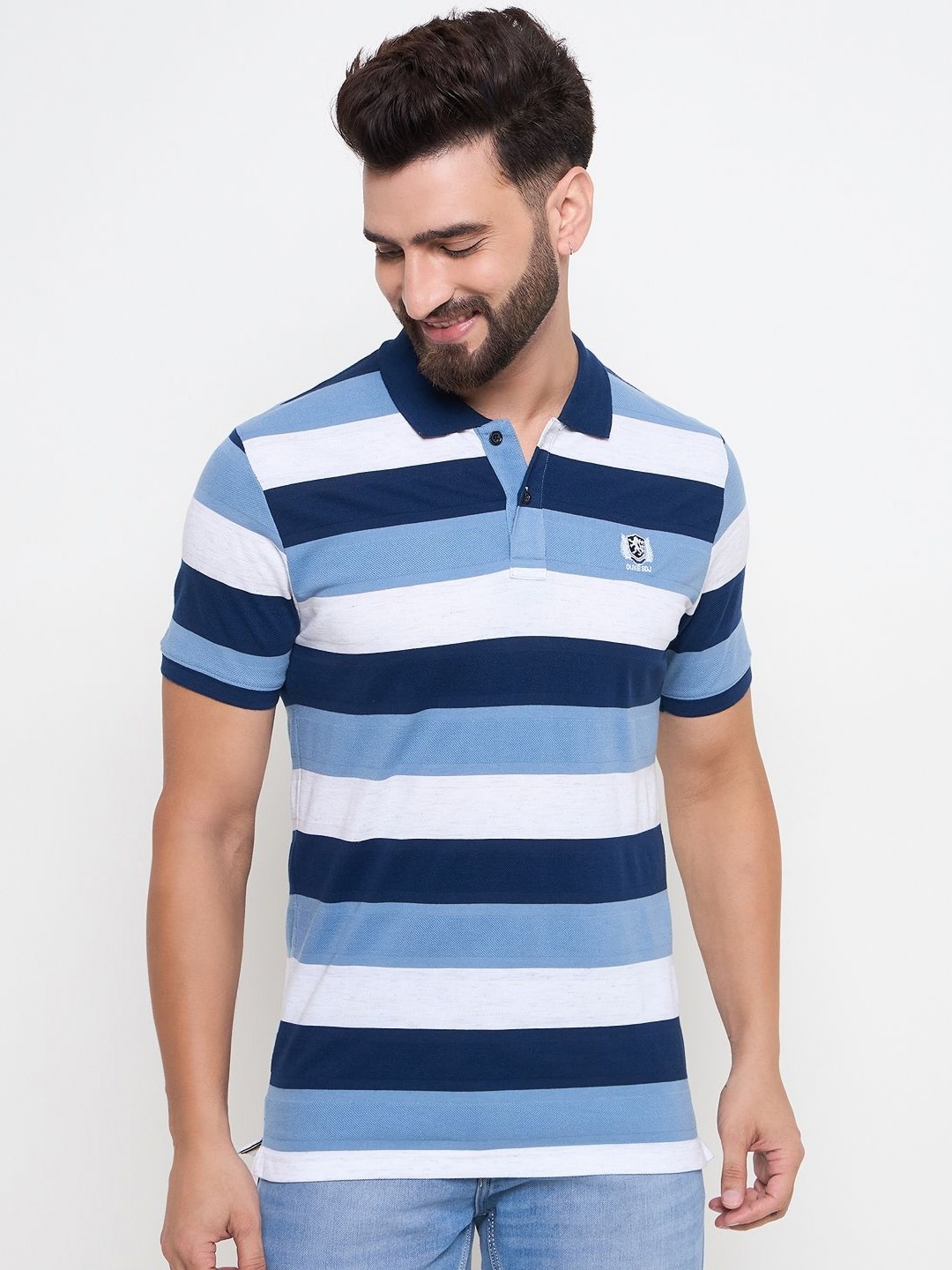 

Duke Men Striped Polo Collar Cotton Slim Fit T-shirt, Blue