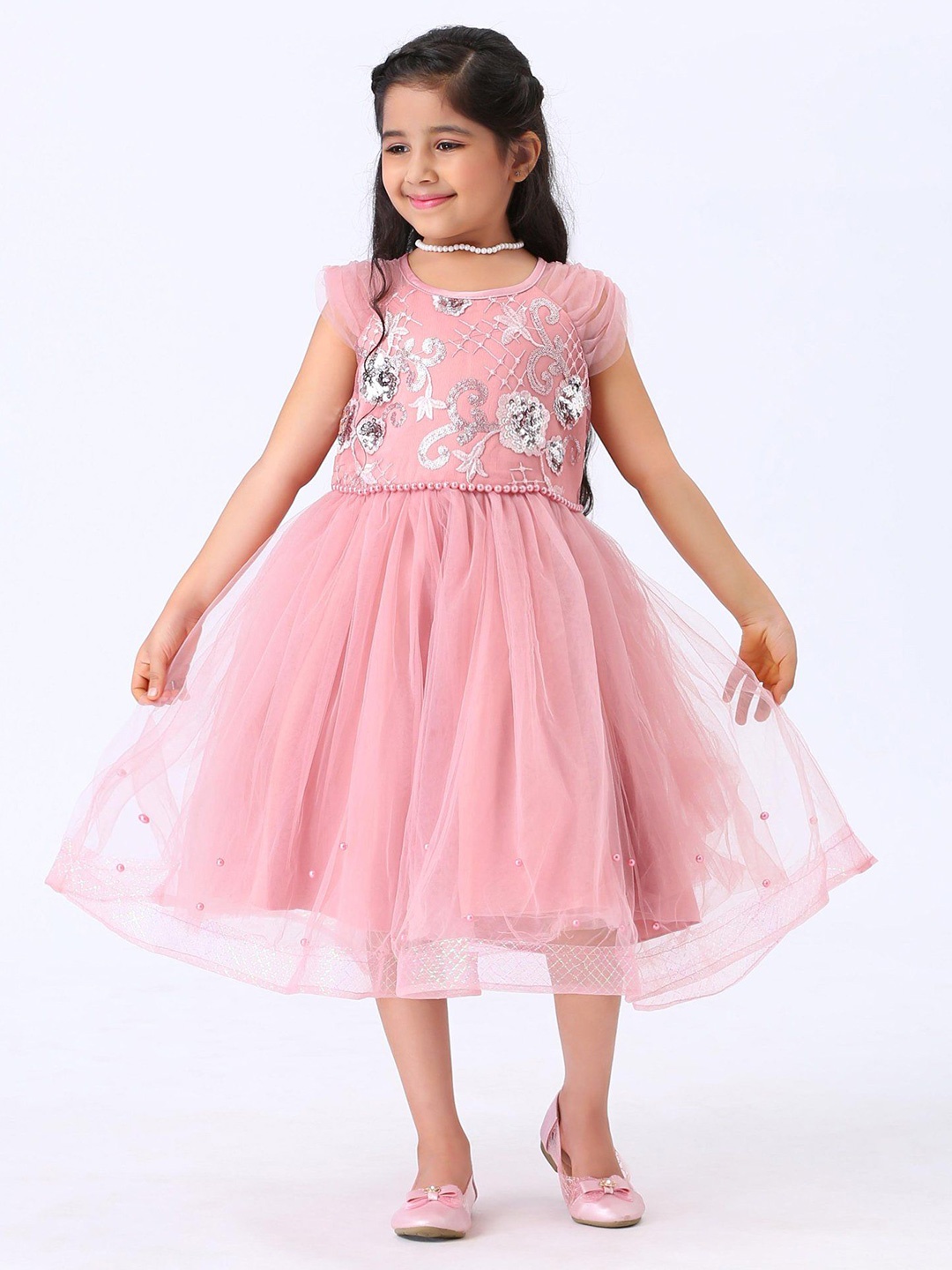

Mark & Mia Girls Pink Round Neck Peplum Dress