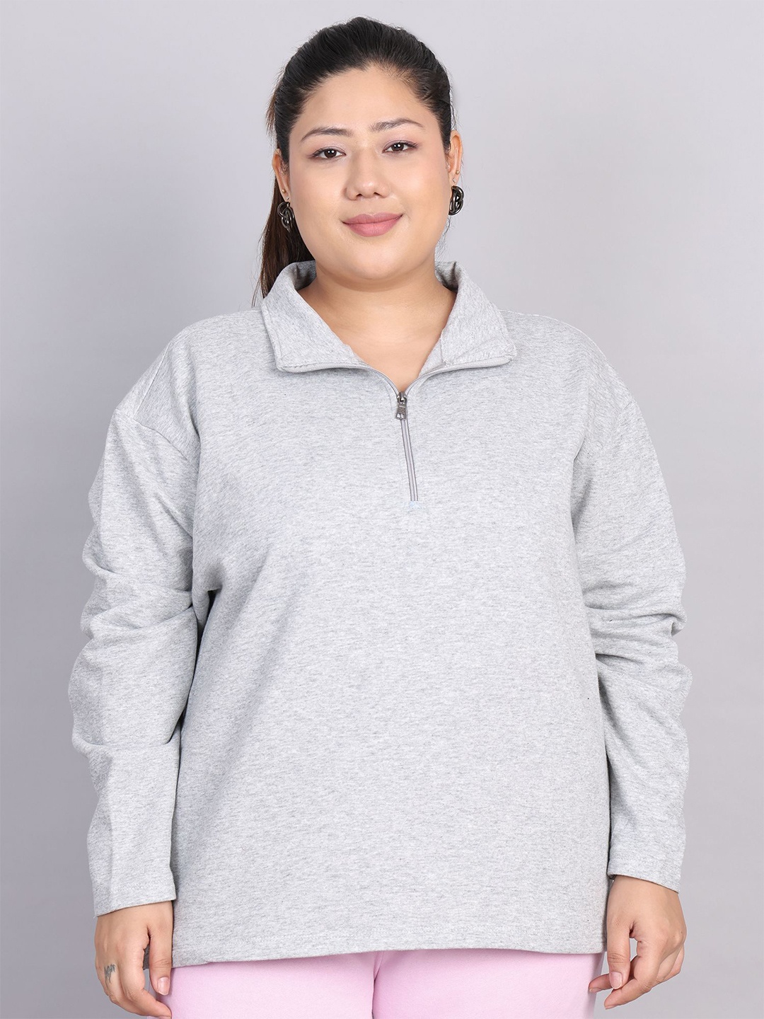 

Rute Women Shirt Collar Cotton Sweatshirt, Grey