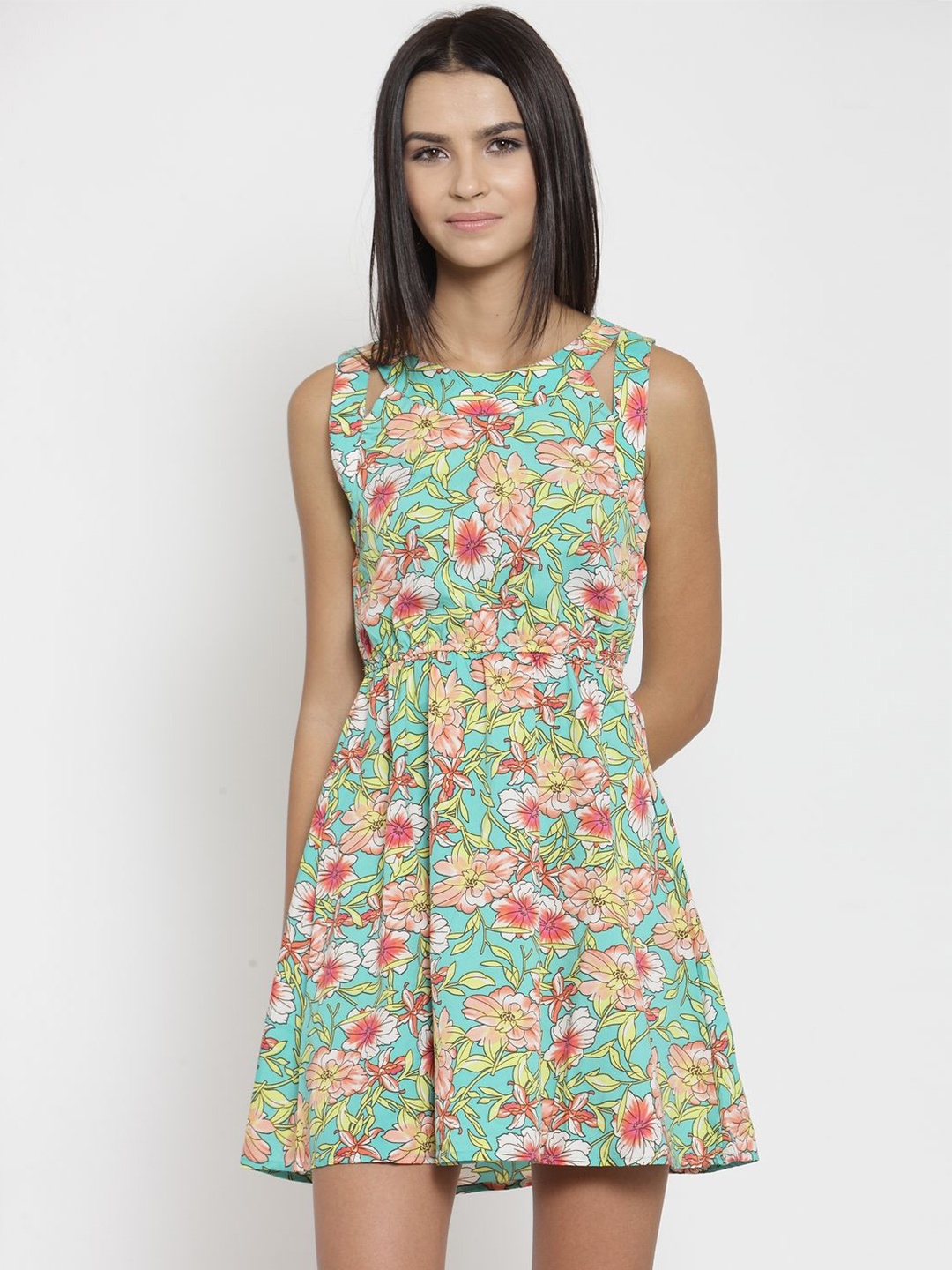 

Purple State Floral Printed Fit and Flare Dress, Green