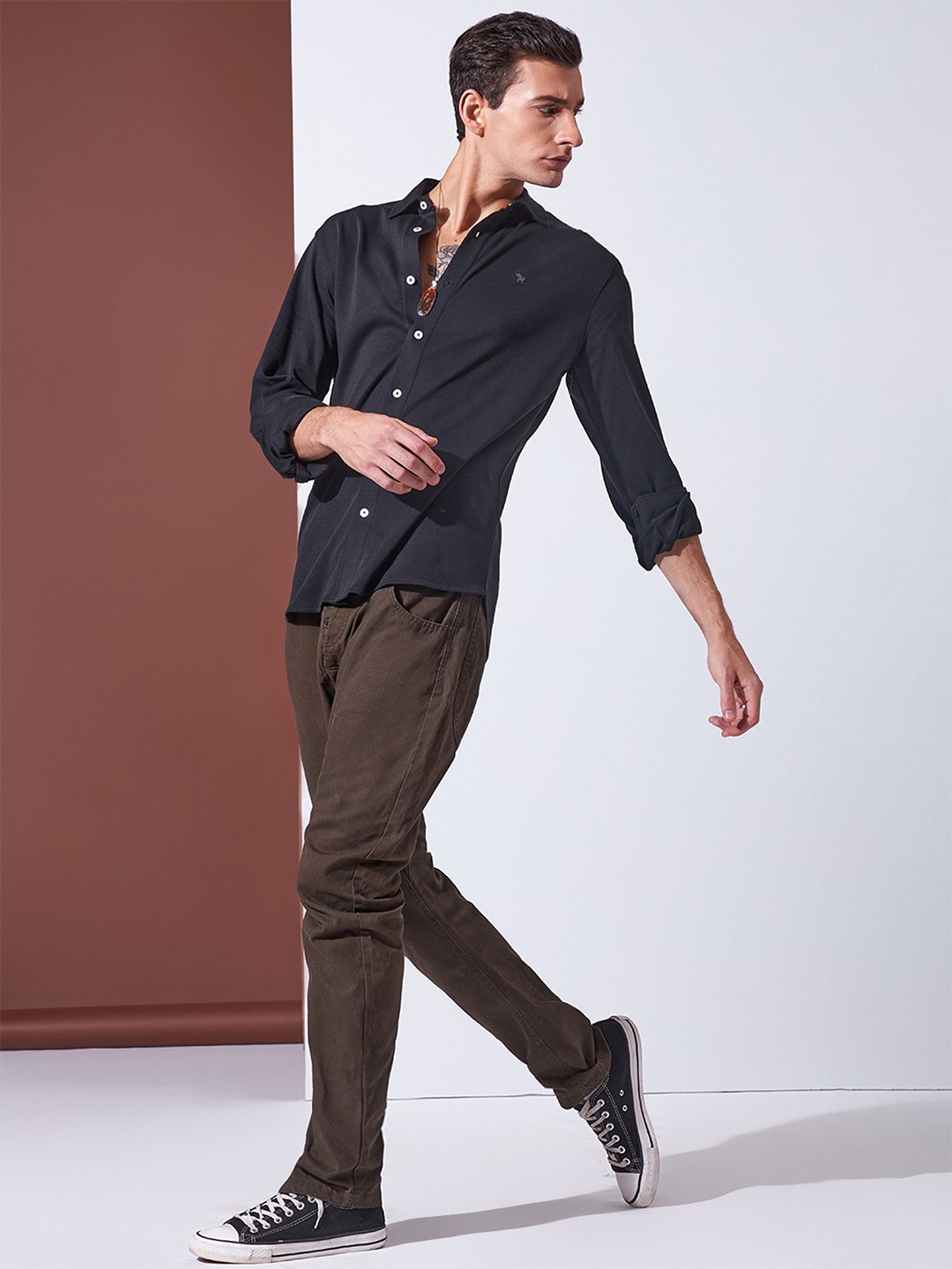 

Markle Moro Men Spread Collar Solid Cotton Casual Shirt, Teal