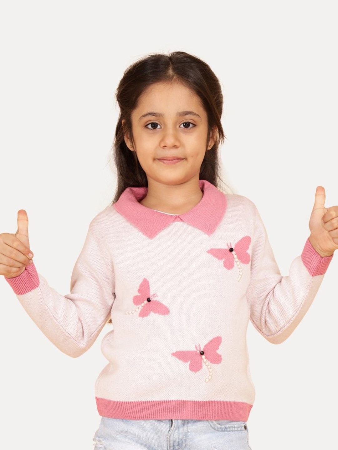 

JoE Hazel Girls Embroidered Shawl Collar Pullover, Pink