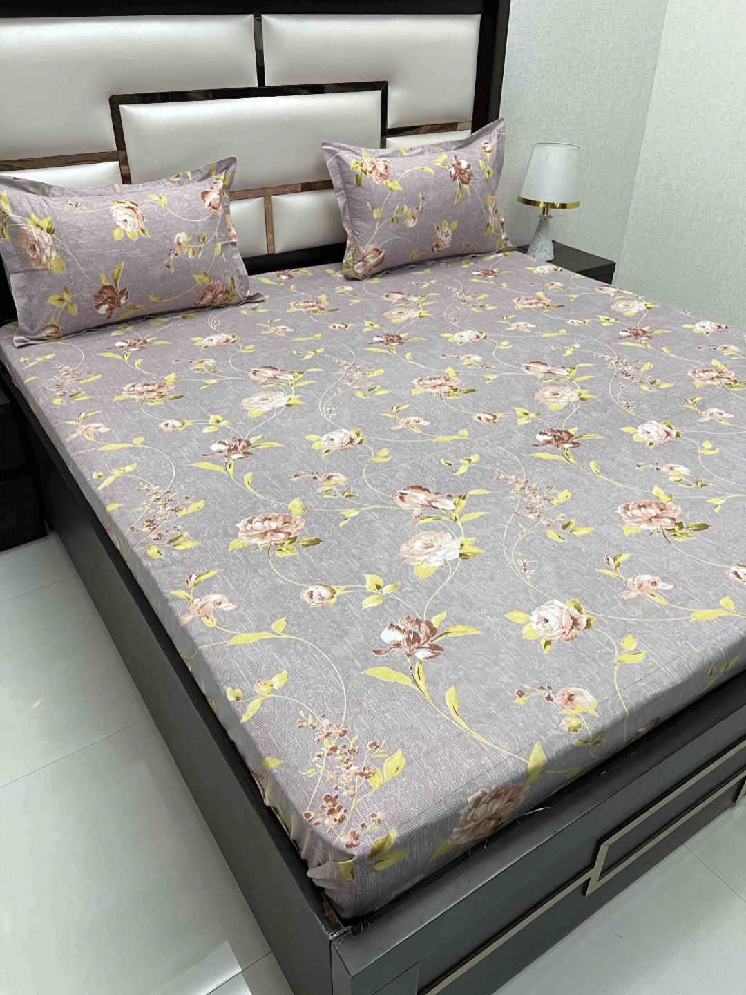 

Pure Decor Velar Grey Floral Printed Pure Cotton 400 TC King Bedsheet Set 3.04 x 2.74m