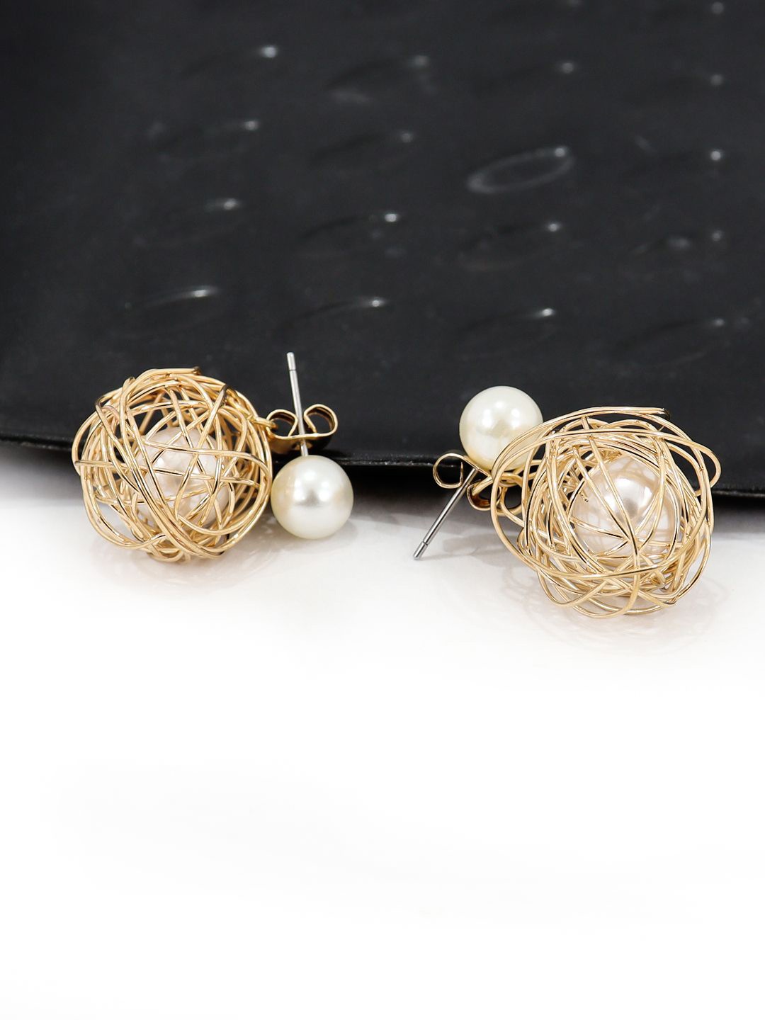

VAGHBHATT Gold-Plated Pearl Studded Classic Drop Earrings