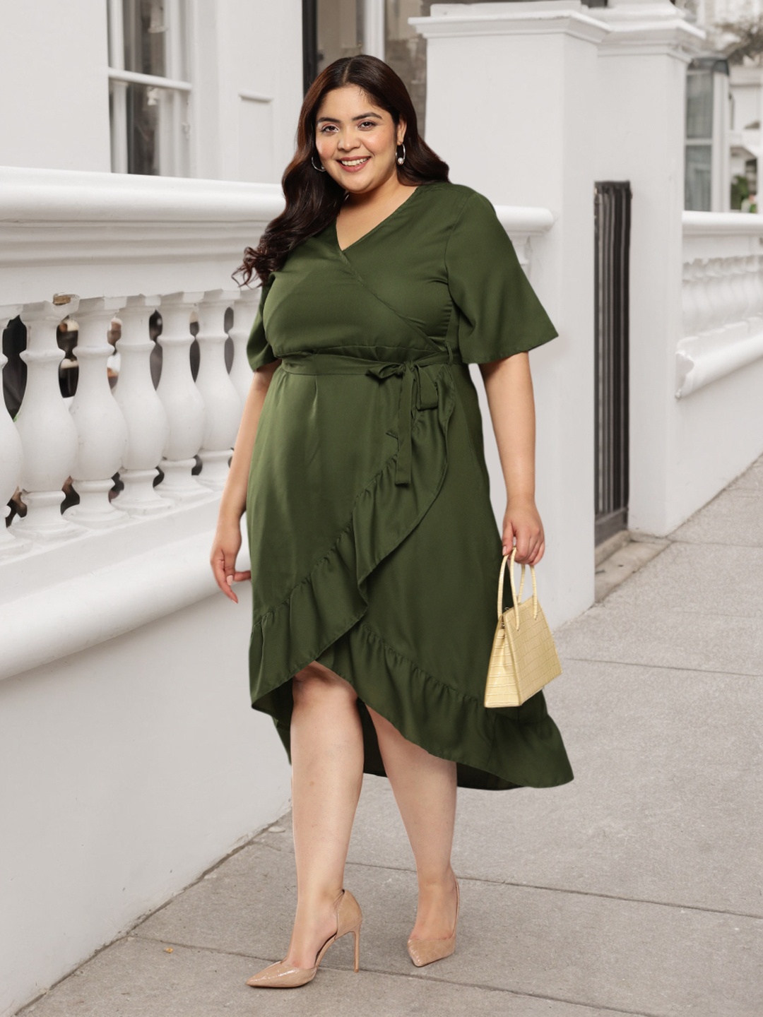 

Sztori Plus Size Ruffled Midi Dress, Olive
