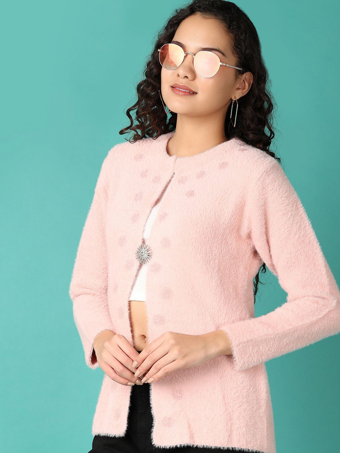 

V-Mart Women Self Design Cotton Cardigan, Pink