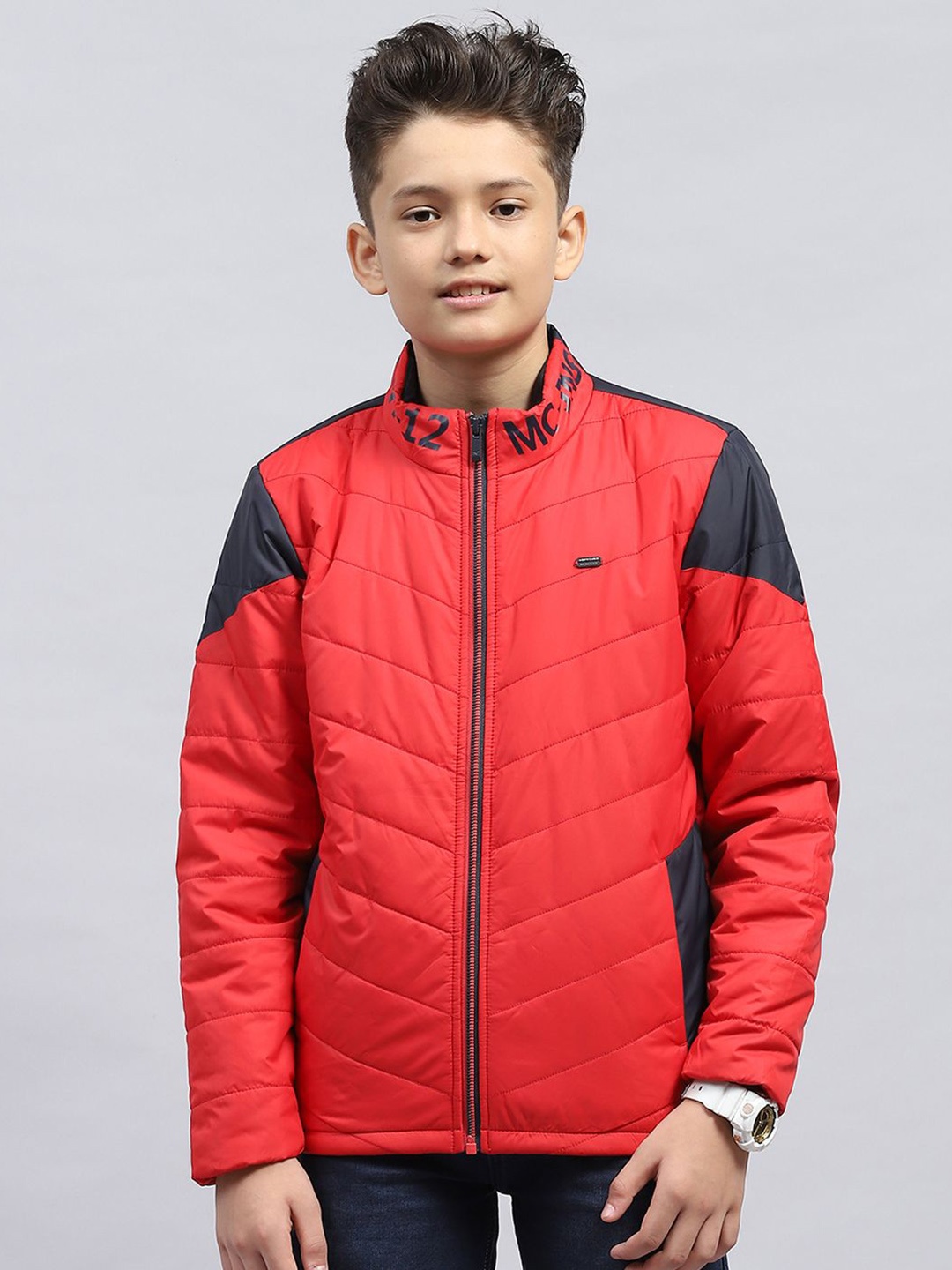 

Monte Carlo Boys Mock Collar Solid Casual Padded Jacket, Red