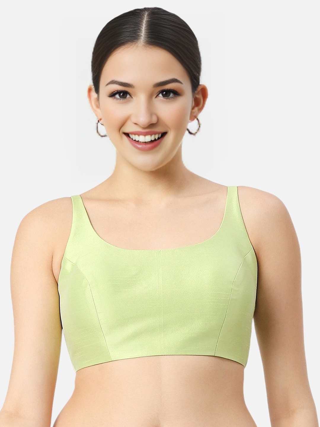 

Biyu Women Silk Solid Square Neck Sleeveless Saree Blouse, Green