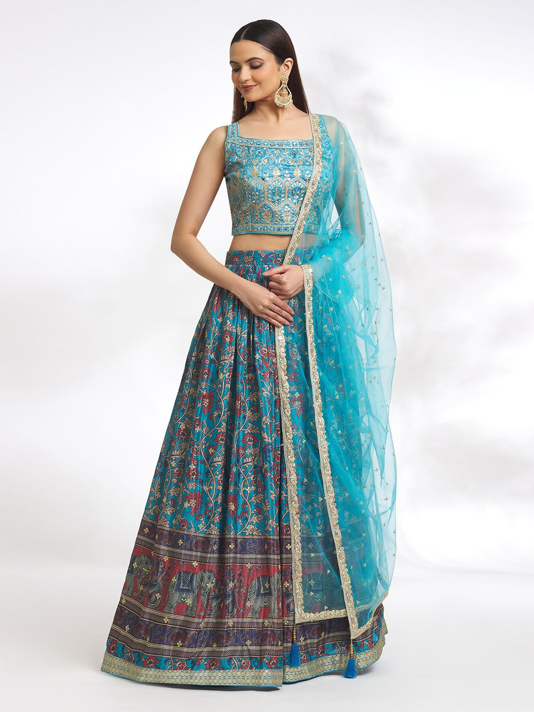 

Samyukta Singhania Embroidered Thread Work Ready to Wear Lehenga & Blouse With Dupatta, Blue