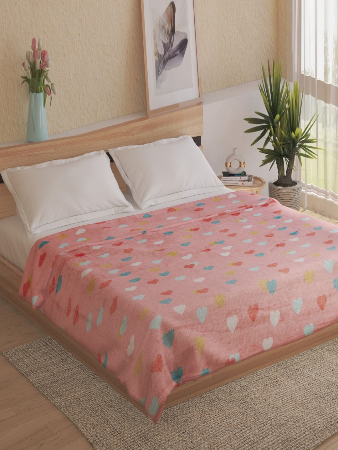 

Home Centre Pink & White Hearts Printed Double Bed Blanket