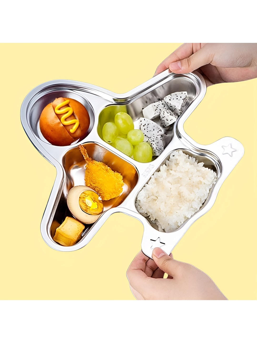 

THEONI Kids Aeroplane-Shaped Stainless Steel Divided Plate, Silver