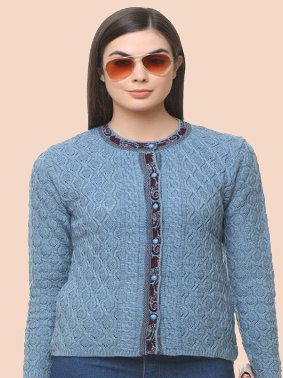 

CLAPTON Women Woollen Long Sleeves Cardigan, Turquoise blue