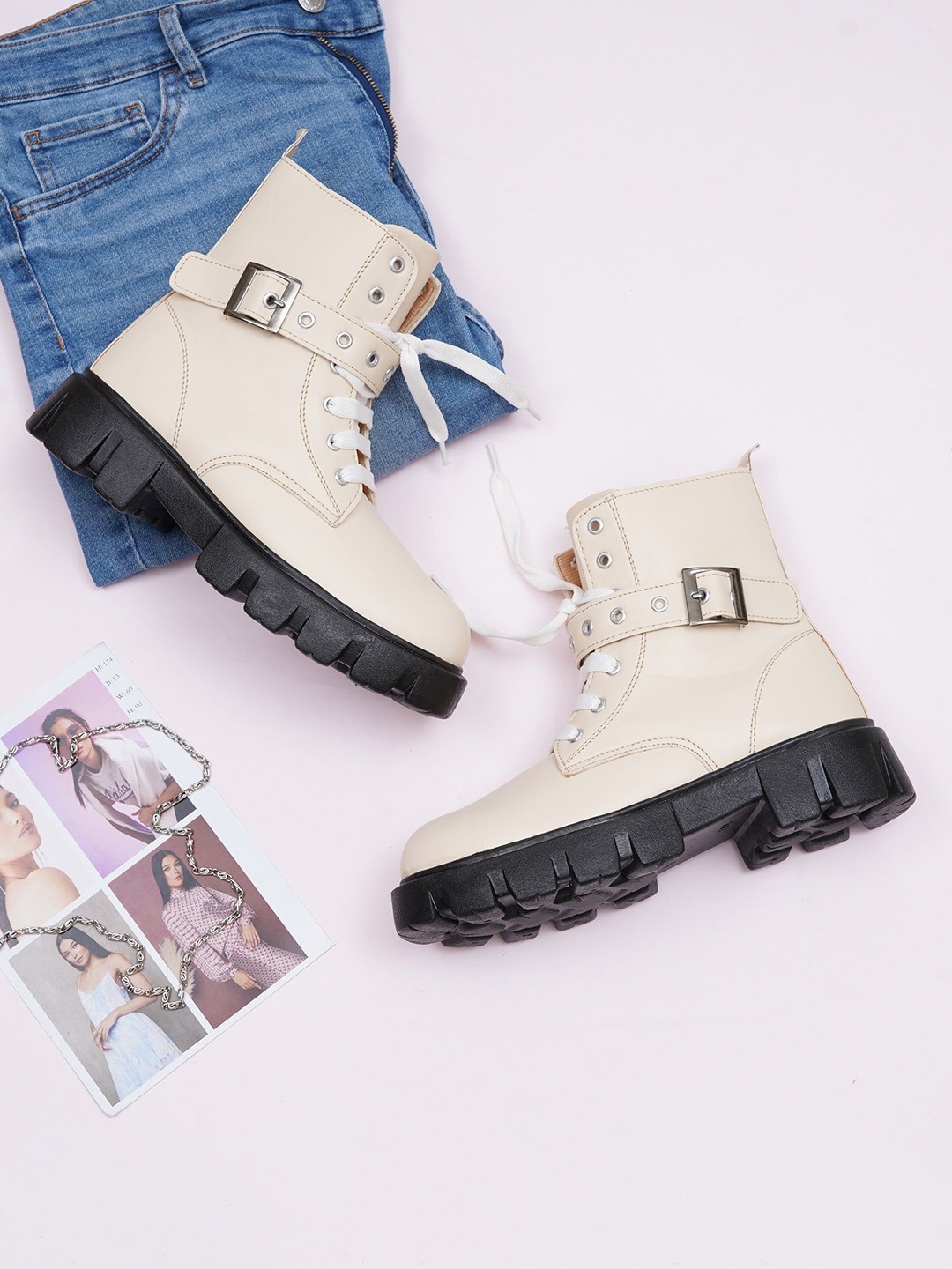 

Try Me Women Casual Block-Heeled Boots, Cream