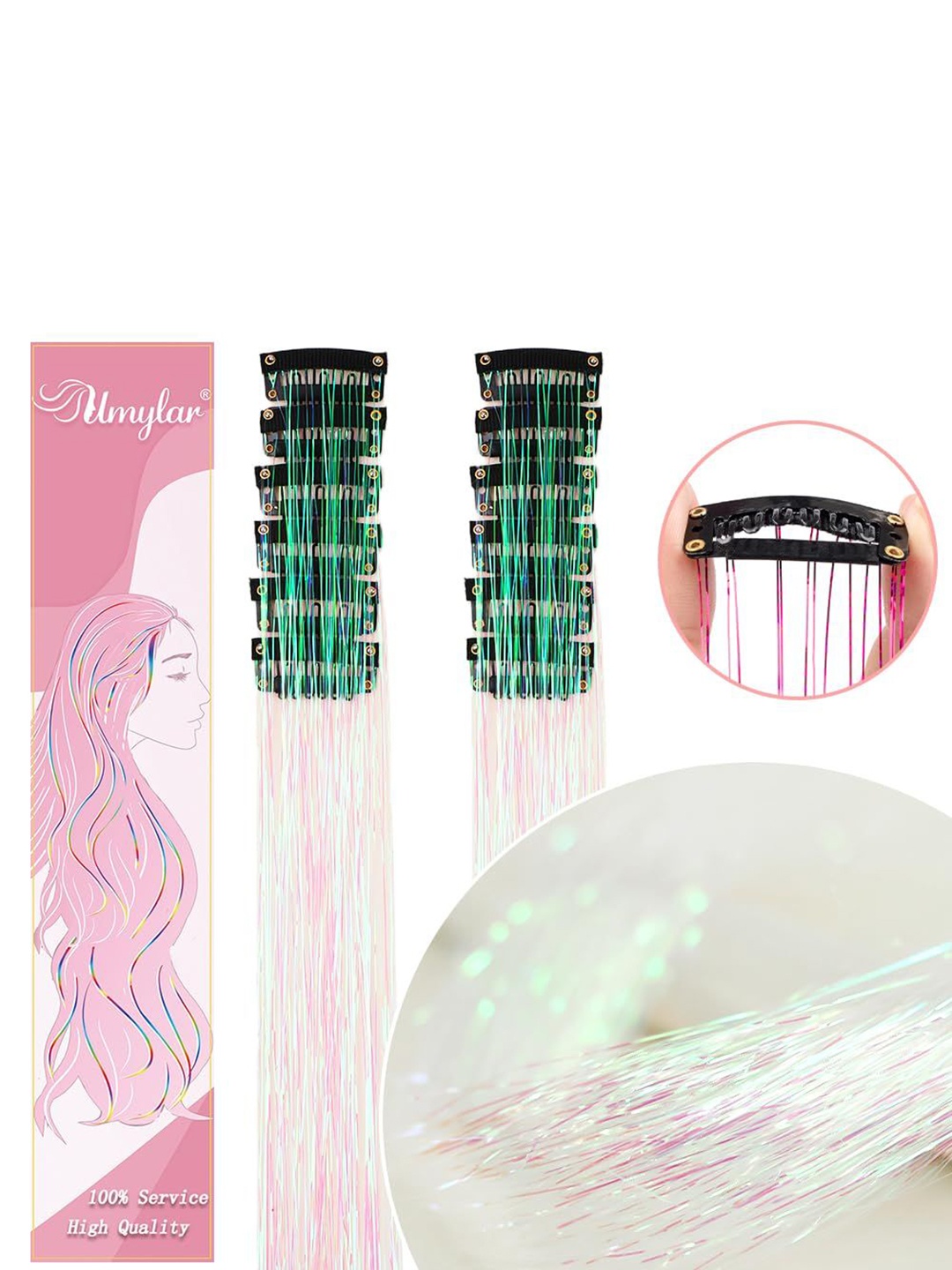 

D-Divine Set Of 2 Clip-In Straight Coloured Strand Hair Extensions- Pink - 20 Inch