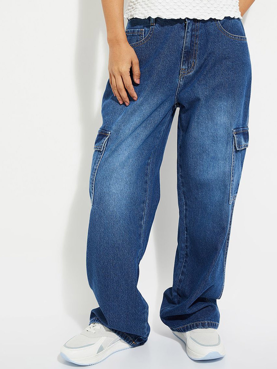 

Max Alaya F X Urb_N Women Washed Cargo Jeans, Blue