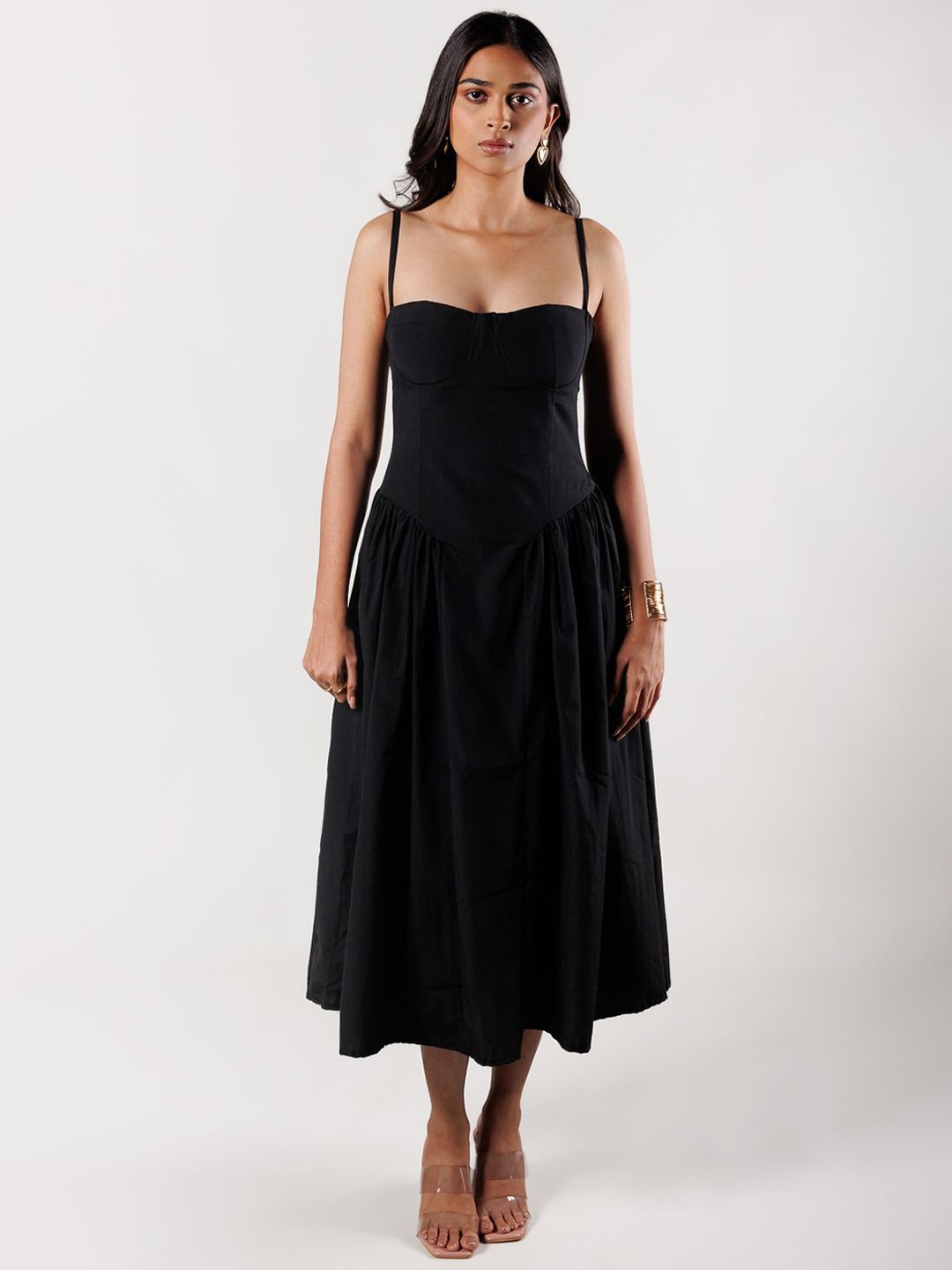 

Ostilos Women Fit & Flare Midi Dress, Black