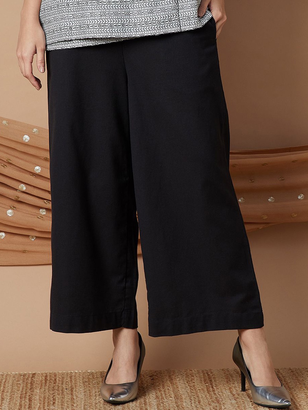 

Melange by Lifestyle Women Cotton Solid Parallel Trousers, Black