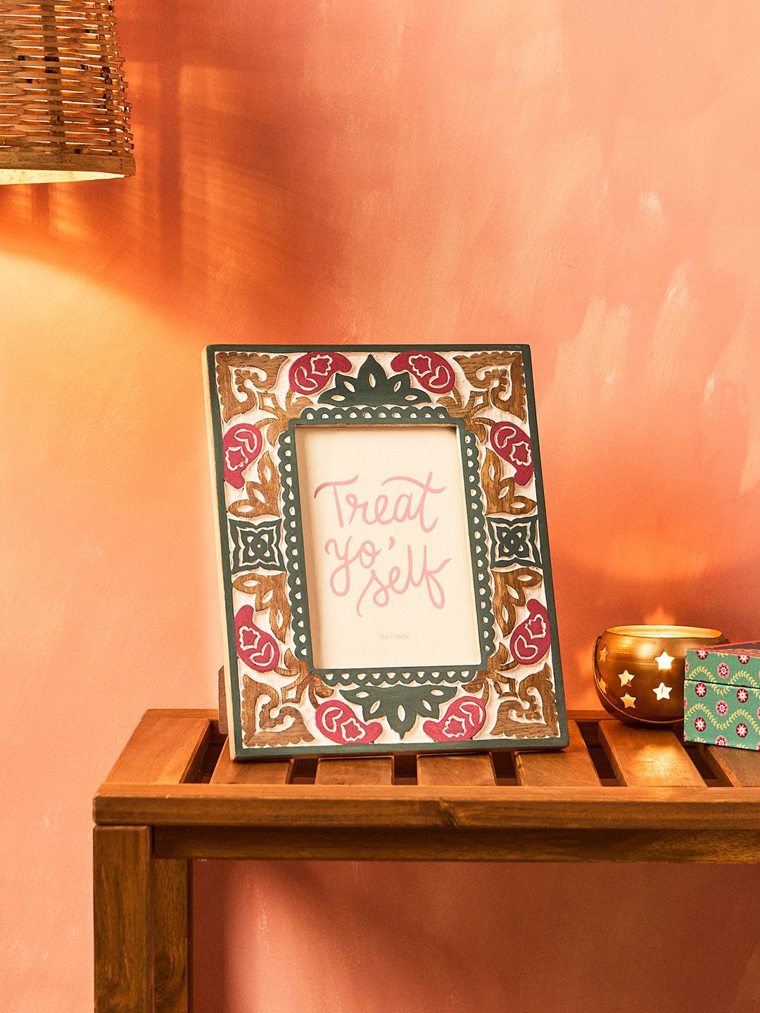 

Chumbak Pink & Blue Paisleys Jharoka Wooden Table Photo Frame