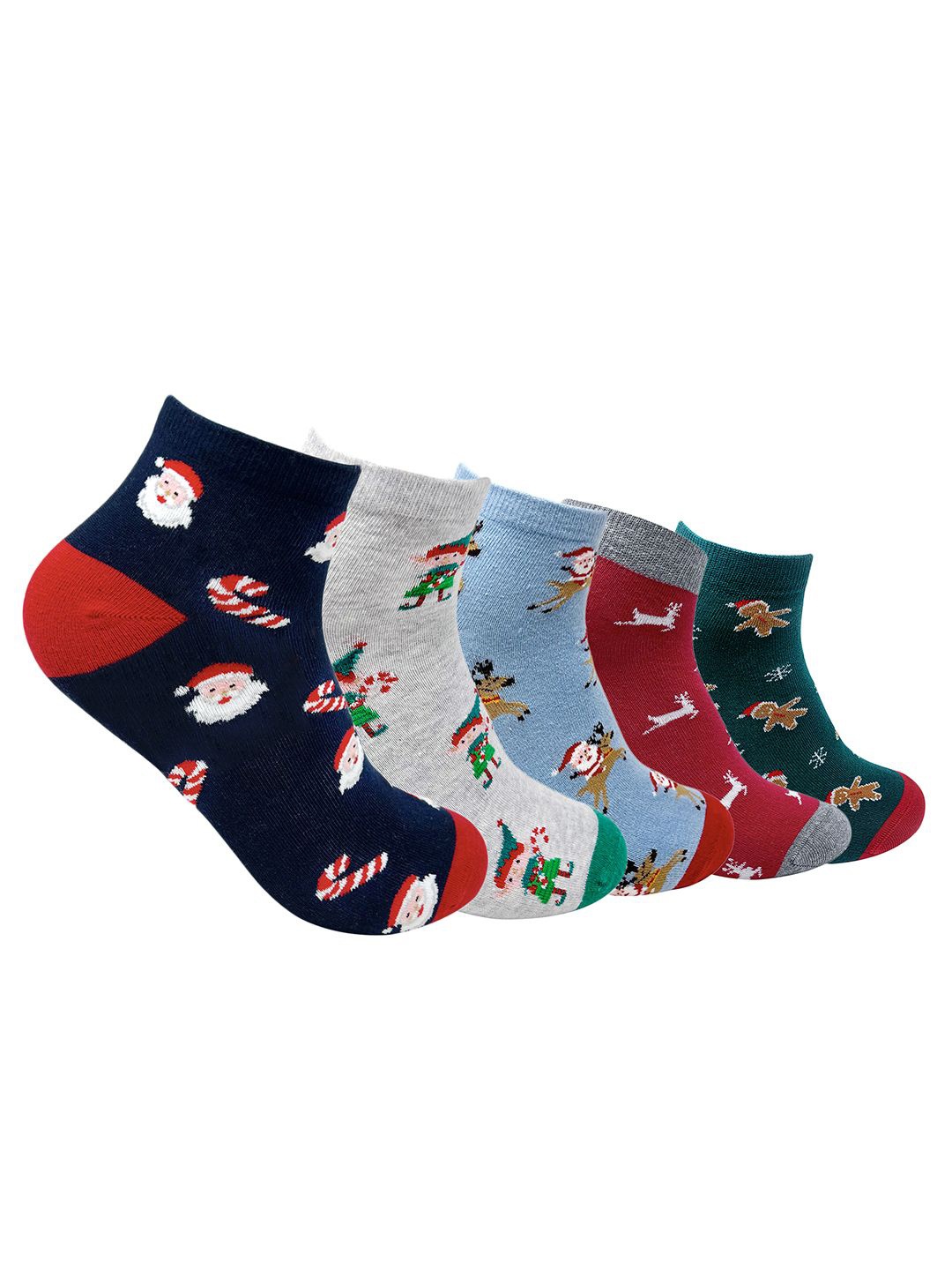 

Mint & Oak Unisex Pack Of 5 Patterned Ankle Length Socks, Navy blue