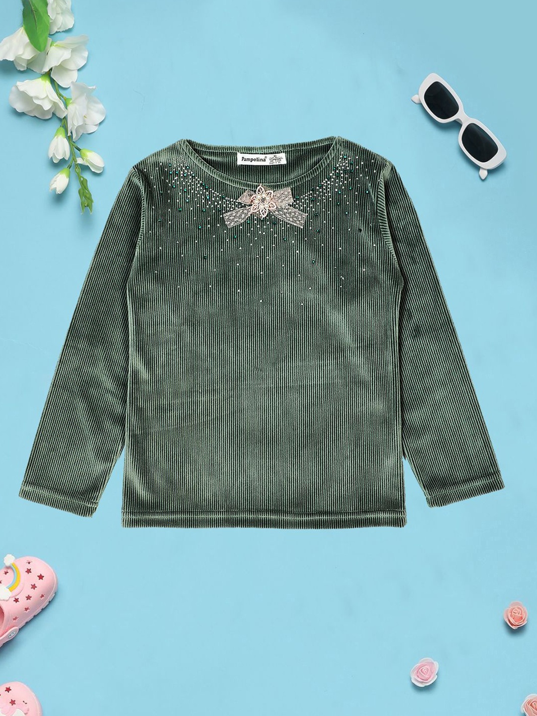 

PAMPOLINA Girls Embellished Sweatshirt, Green
