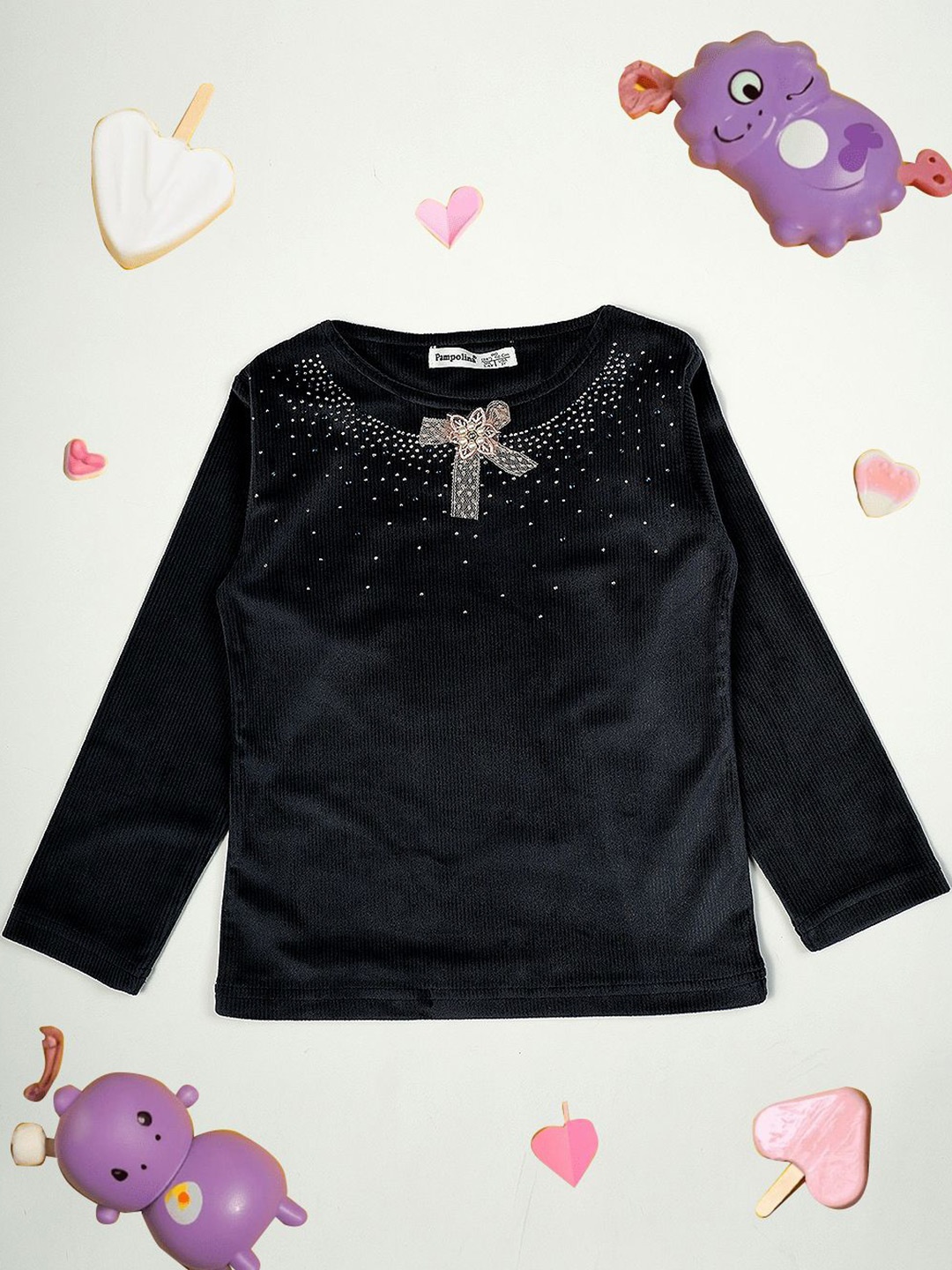 

PAMPOLINA Girls Embellished Round Neck Long Sleeve Sweatshirt, Navy blue