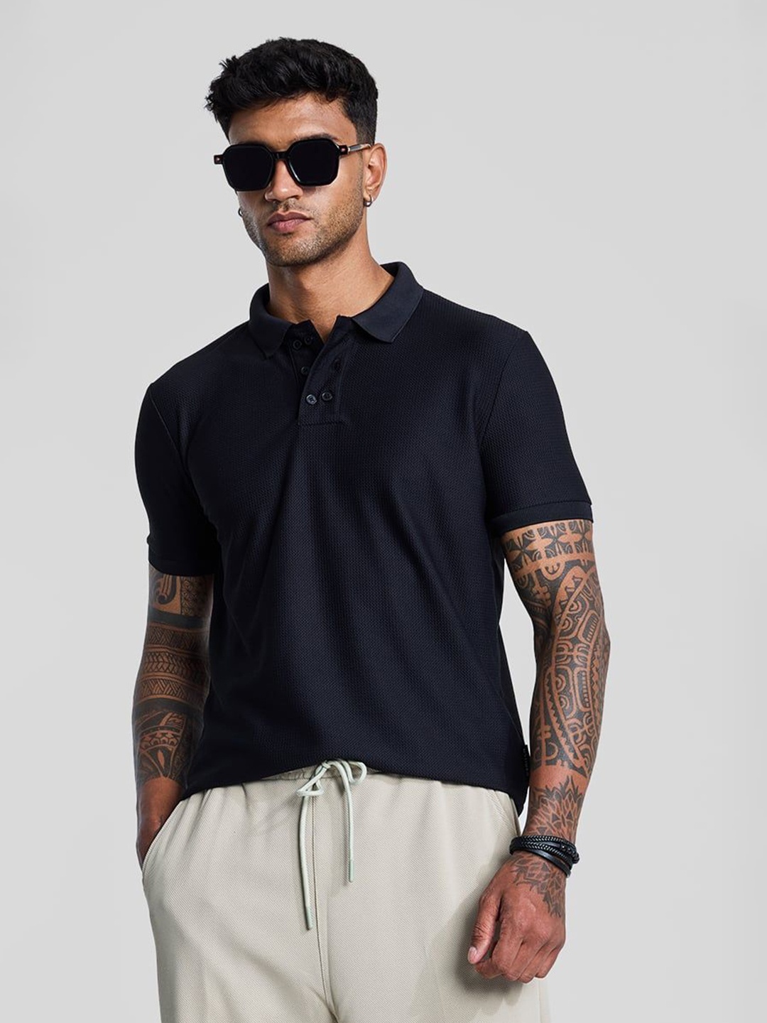 

Snitch Men Solid Polo Collar T-shirt, Navy blue