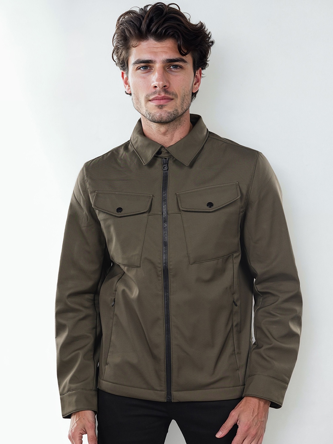 

Celio Men Spread Collar Solid Casual Tailored Jacket, Olive