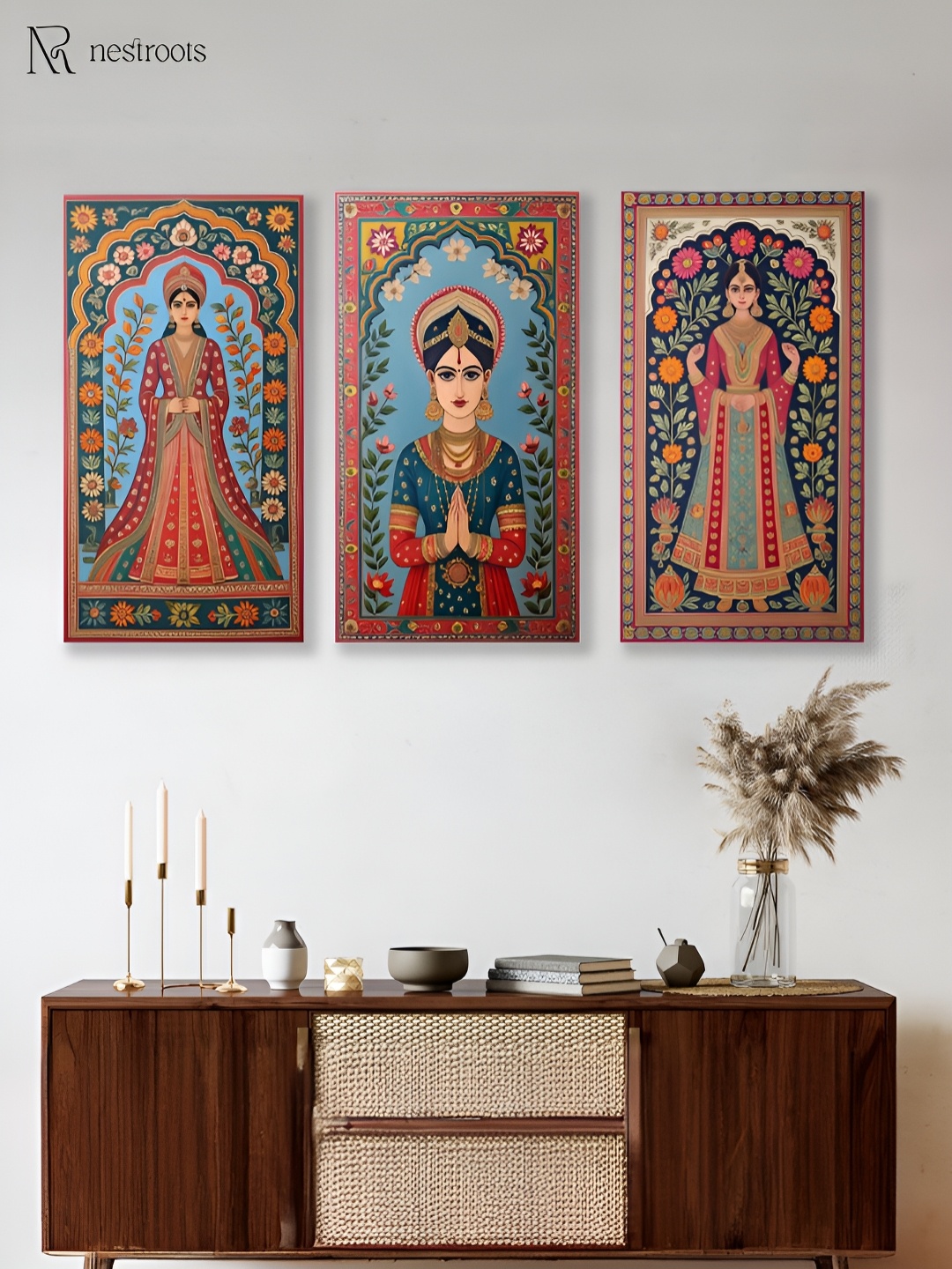 

nestroots Blue & Green 3 Pieces Traditional Canvas Painting Wall Art