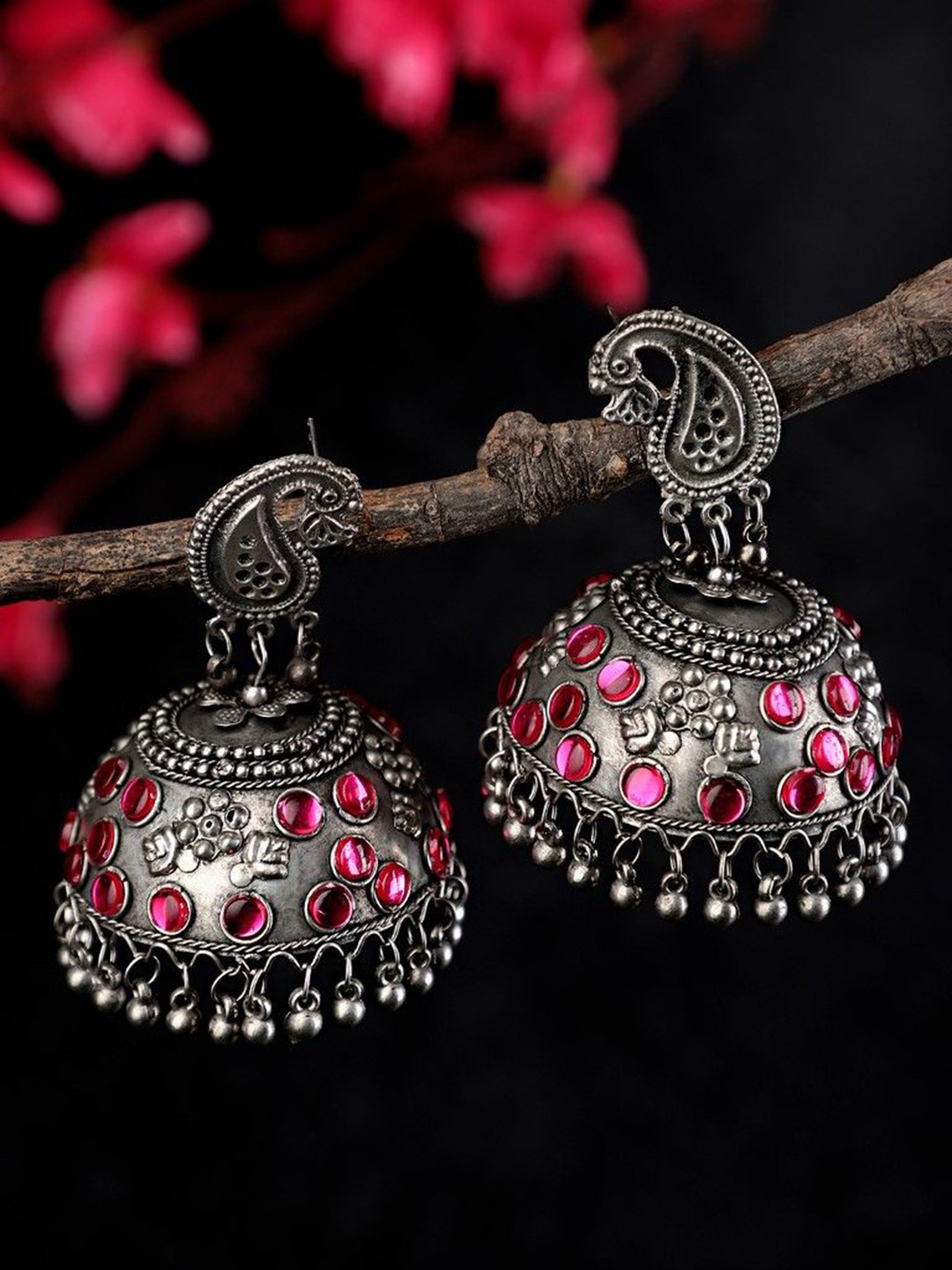 

CARDINAL Dome Shaped Jhumkas Earrings, Silver