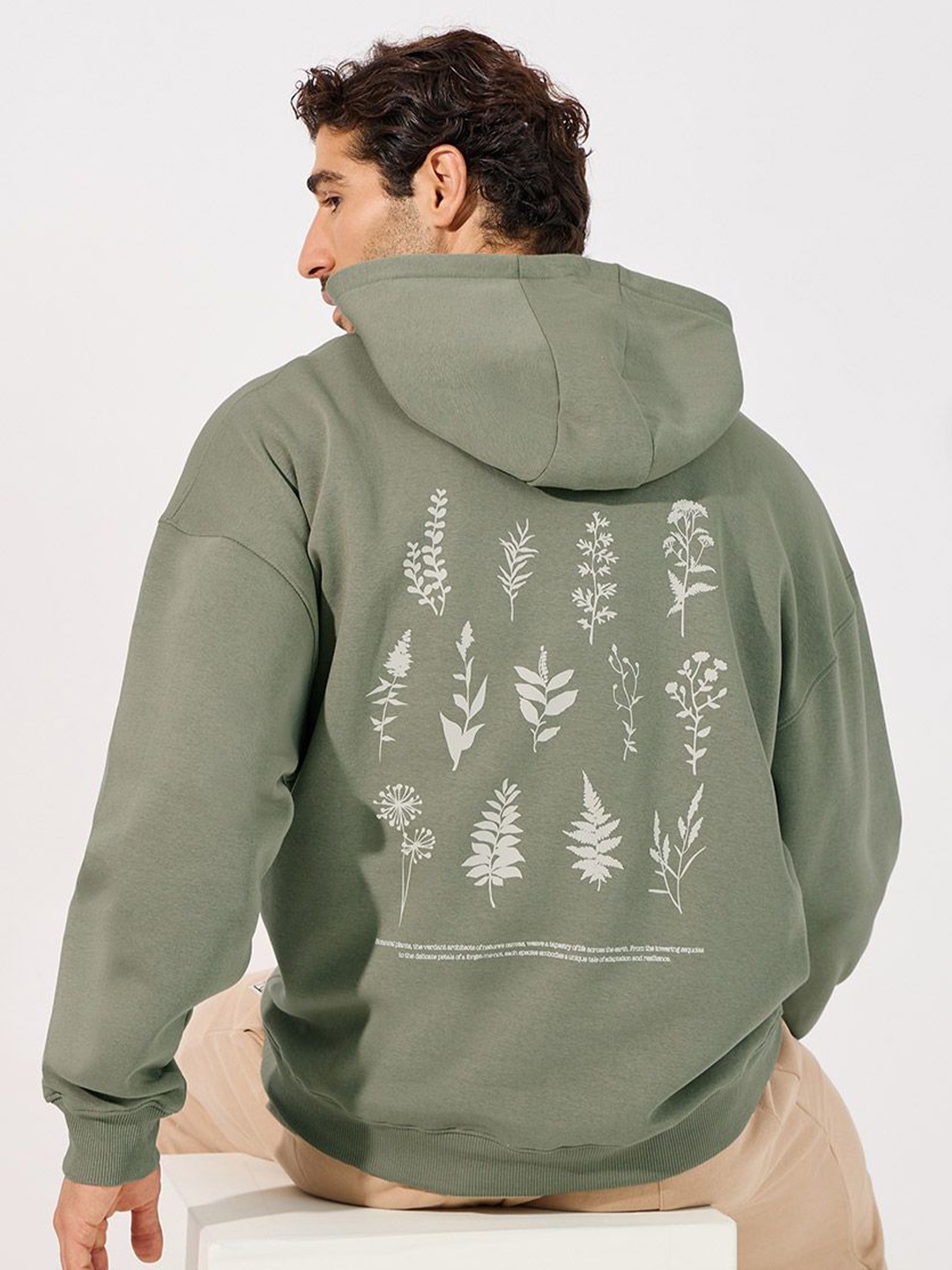 

Styli Floral Printed Hooded Cotton Oversized Fit Pullover, Khaki
