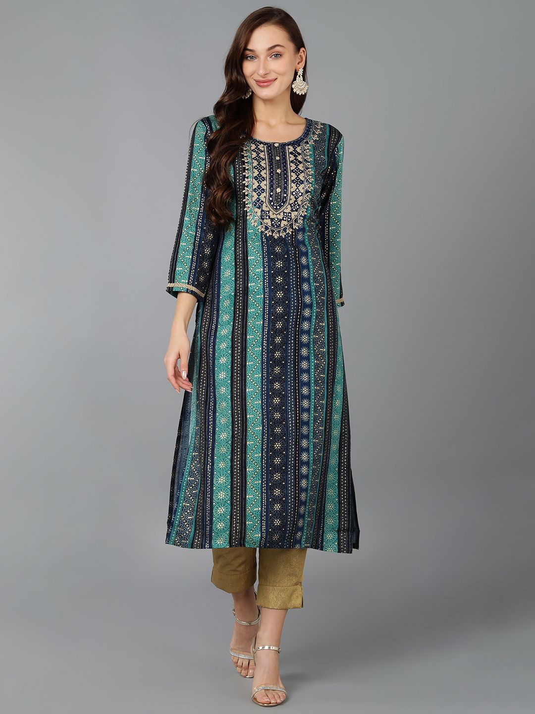 

AHIKA Bandhani Embroidered Straight Kurta, Navy blue