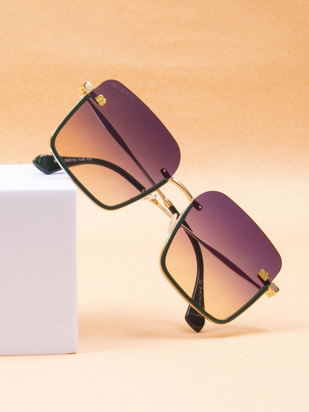 

Ted Smith Unisex Square Sunglasses with UV Protected Lens MYKIE_C2-GOLD GREEN, Purple