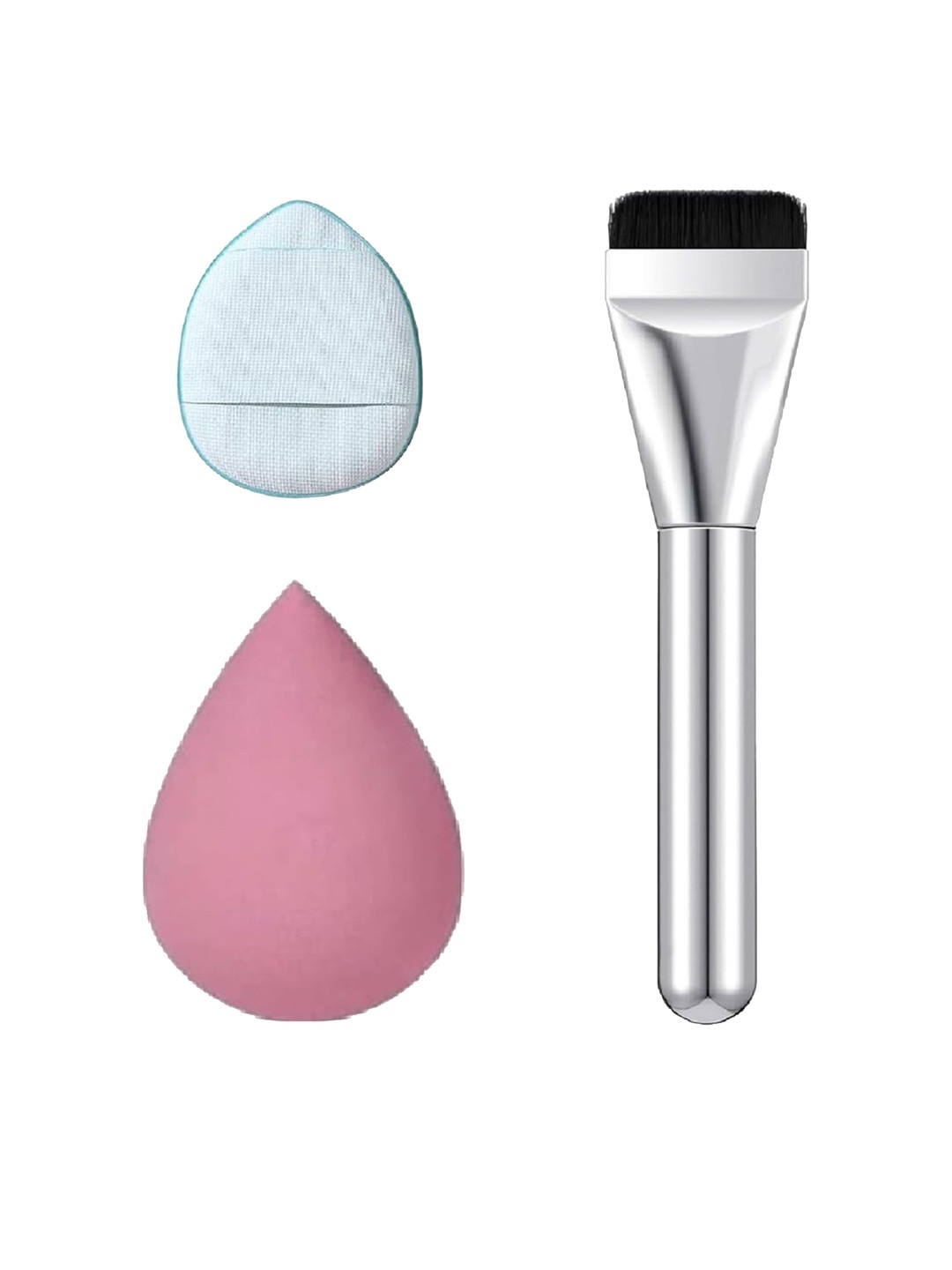 

Facejewel Makeup Brush With Blender & Finger Puff, Silver