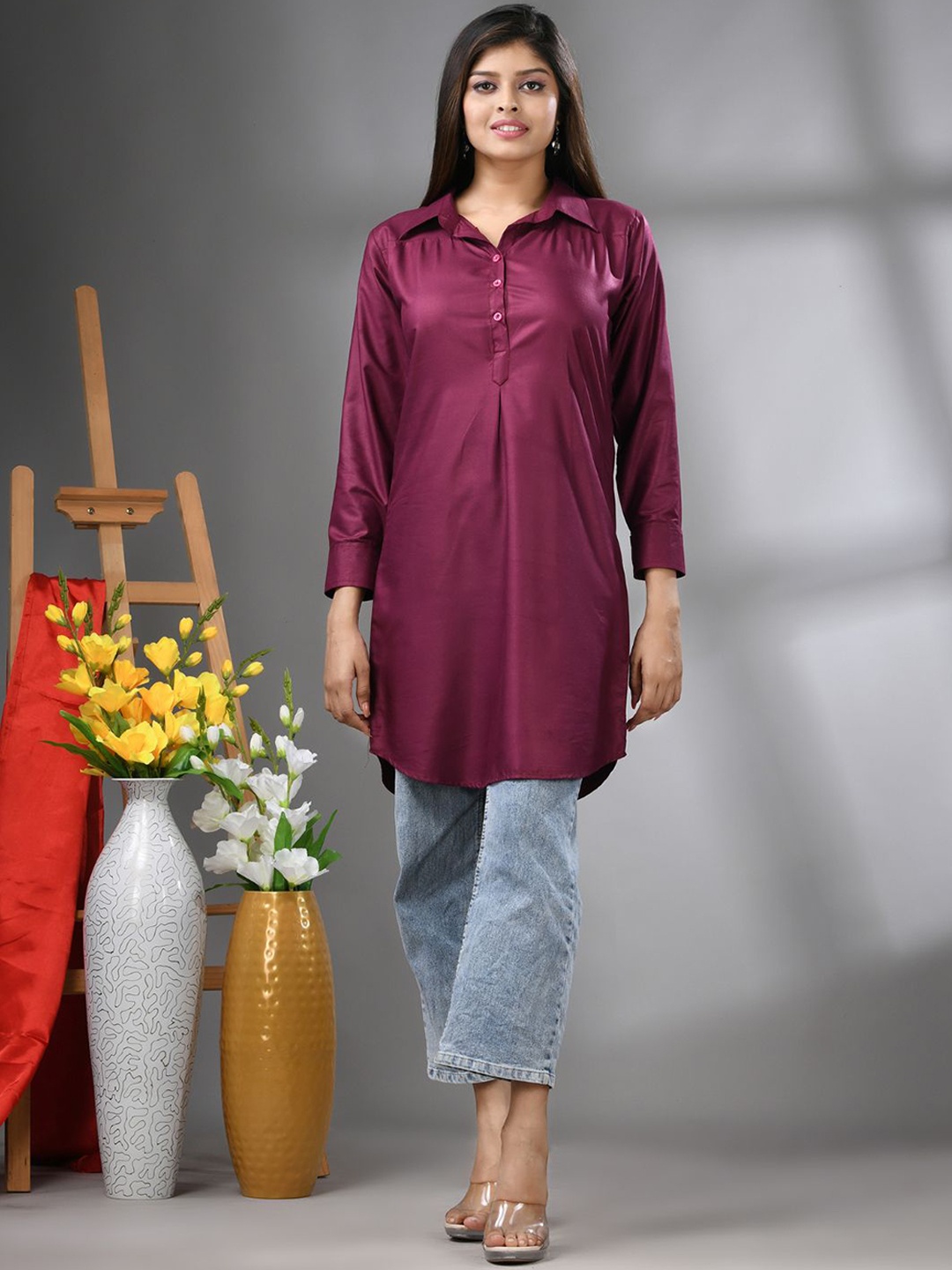 

Charukriti Shirt Collar Longline Tunic, Magenta