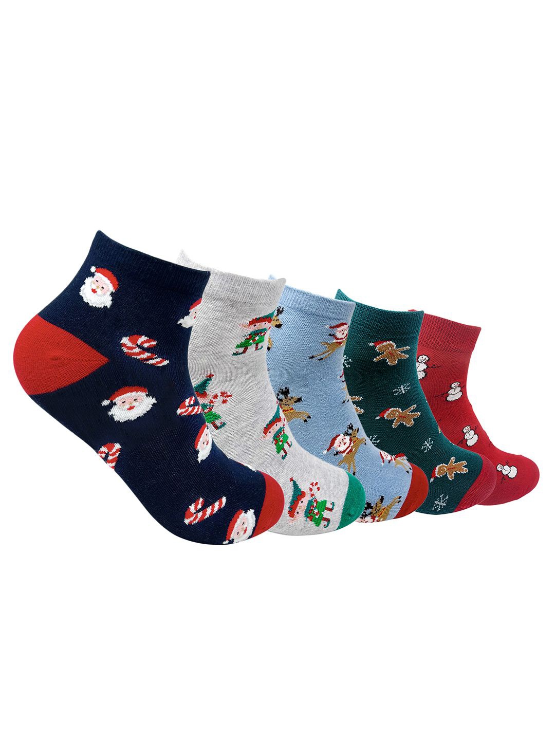 

Mint & Oak Unisex Pack Of 5 Patterned Ankle-Length Socks, Navy blue