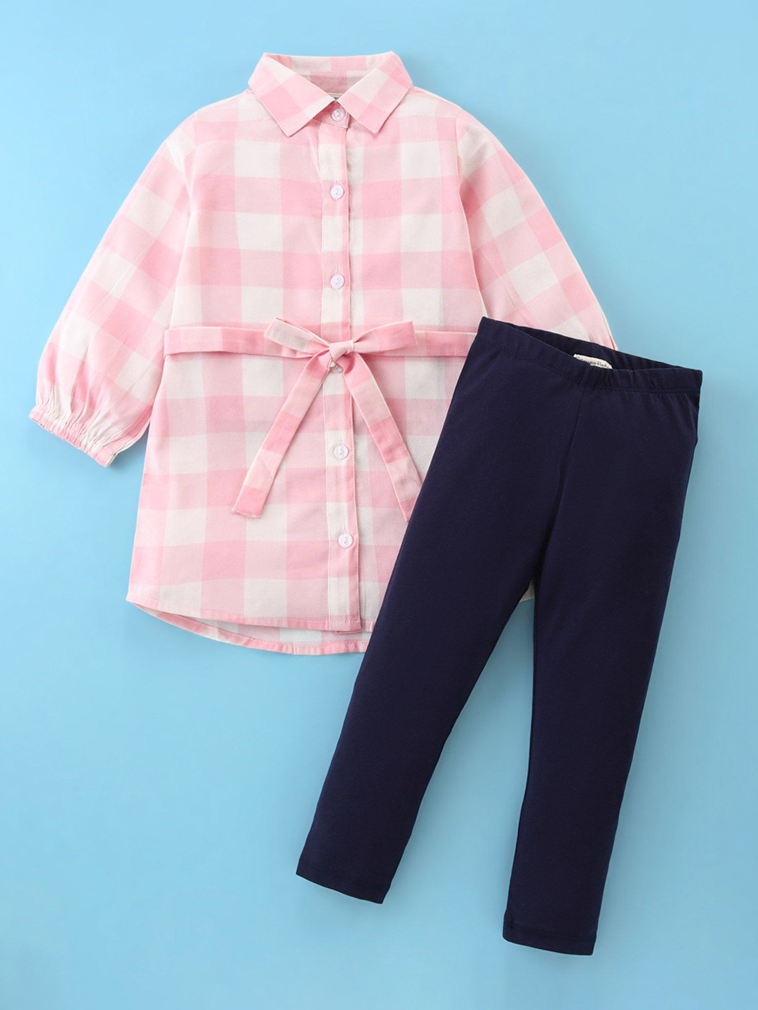 

CrayonFlakes Girls Checked Shirt With Legging, Pink