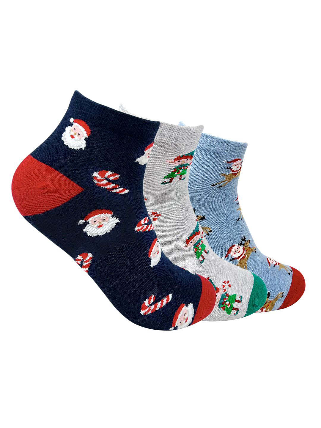 

Mint & Oak Pack Of 3 Patterned Ankle-Length Socks, Navy blue